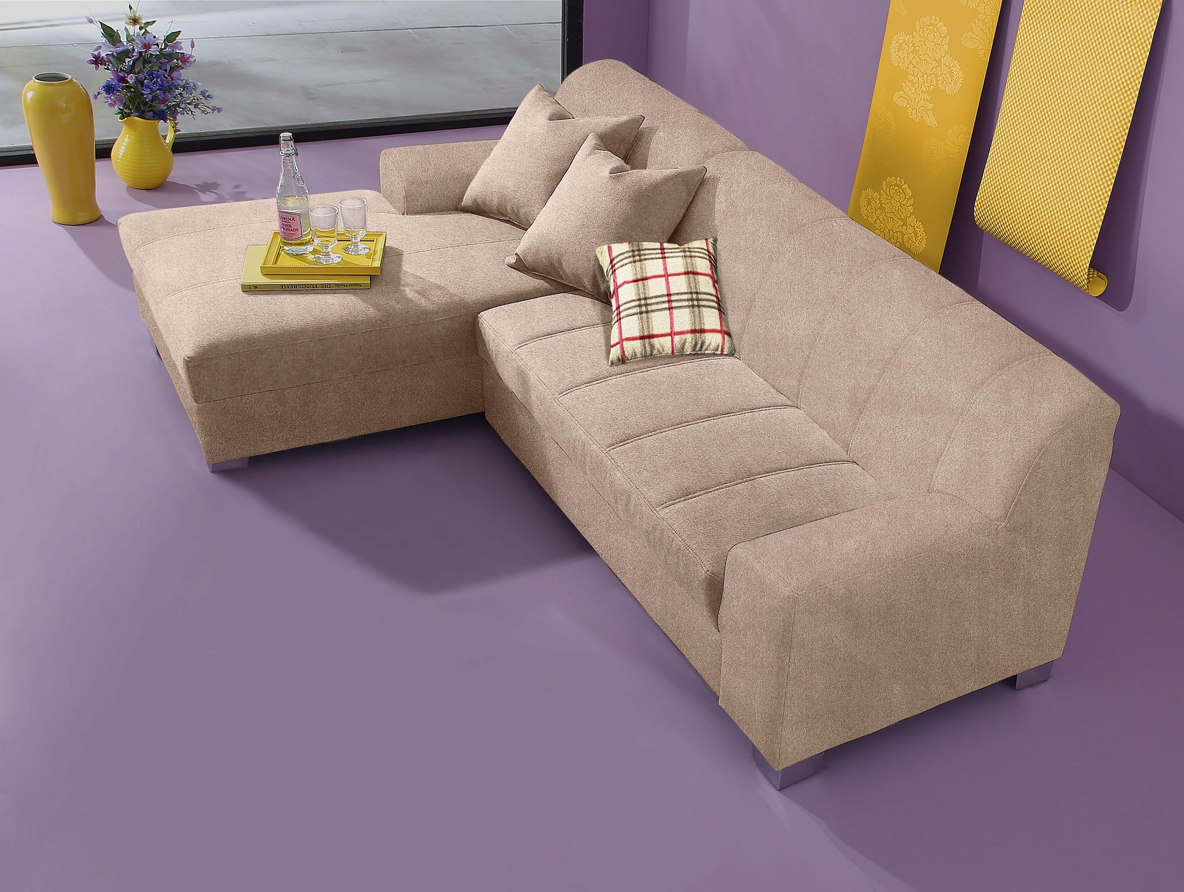 INOSIGN Ecksofa "Jamie, modern und elegant, Fußhöhe 9cm, L-Form,", wahlweis günstig online kaufen