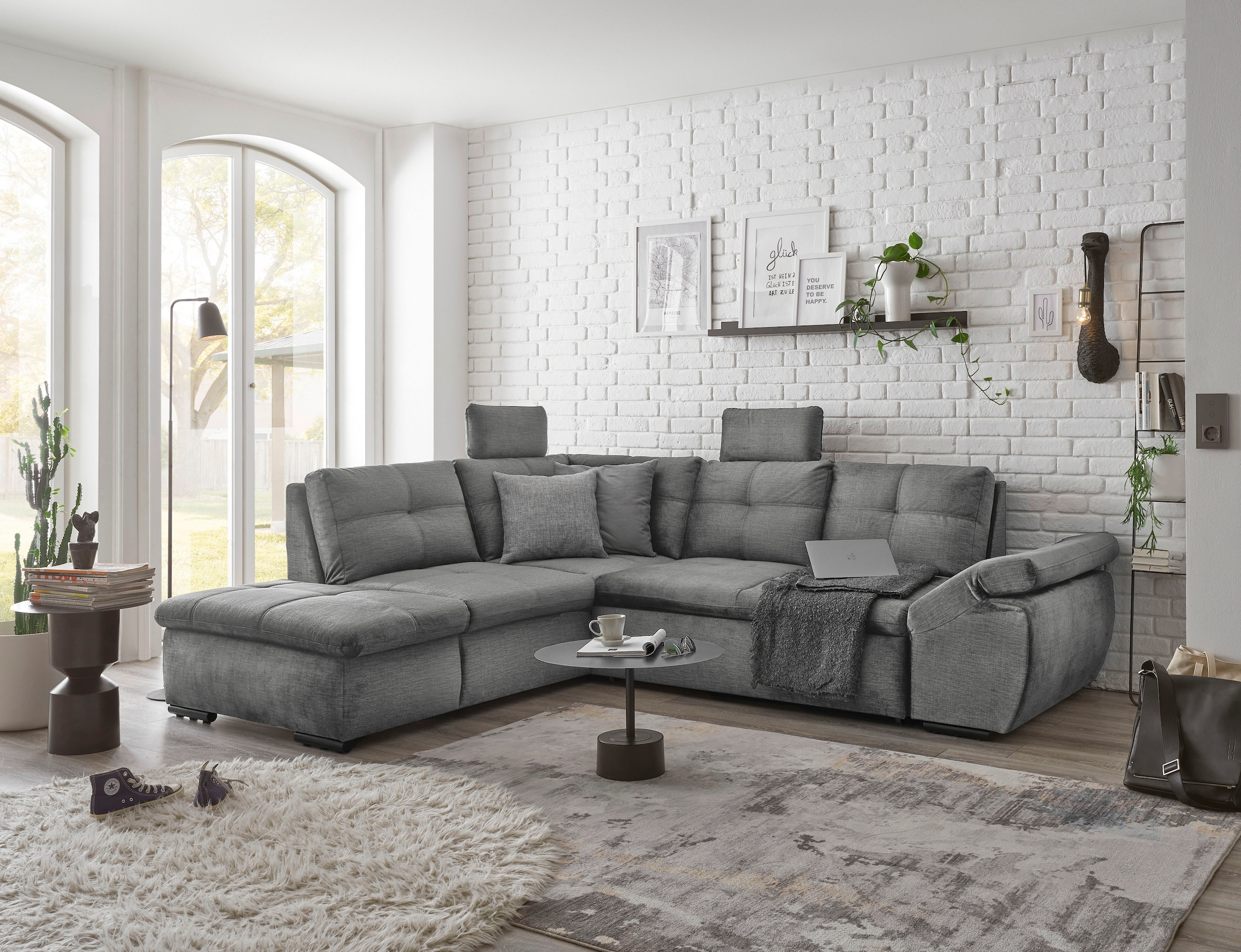 ED EXCITING DESIGN Ecksofa »Alija L-Form«, mit Bettfunktion, Bettkasten, Ar günstig online kaufen