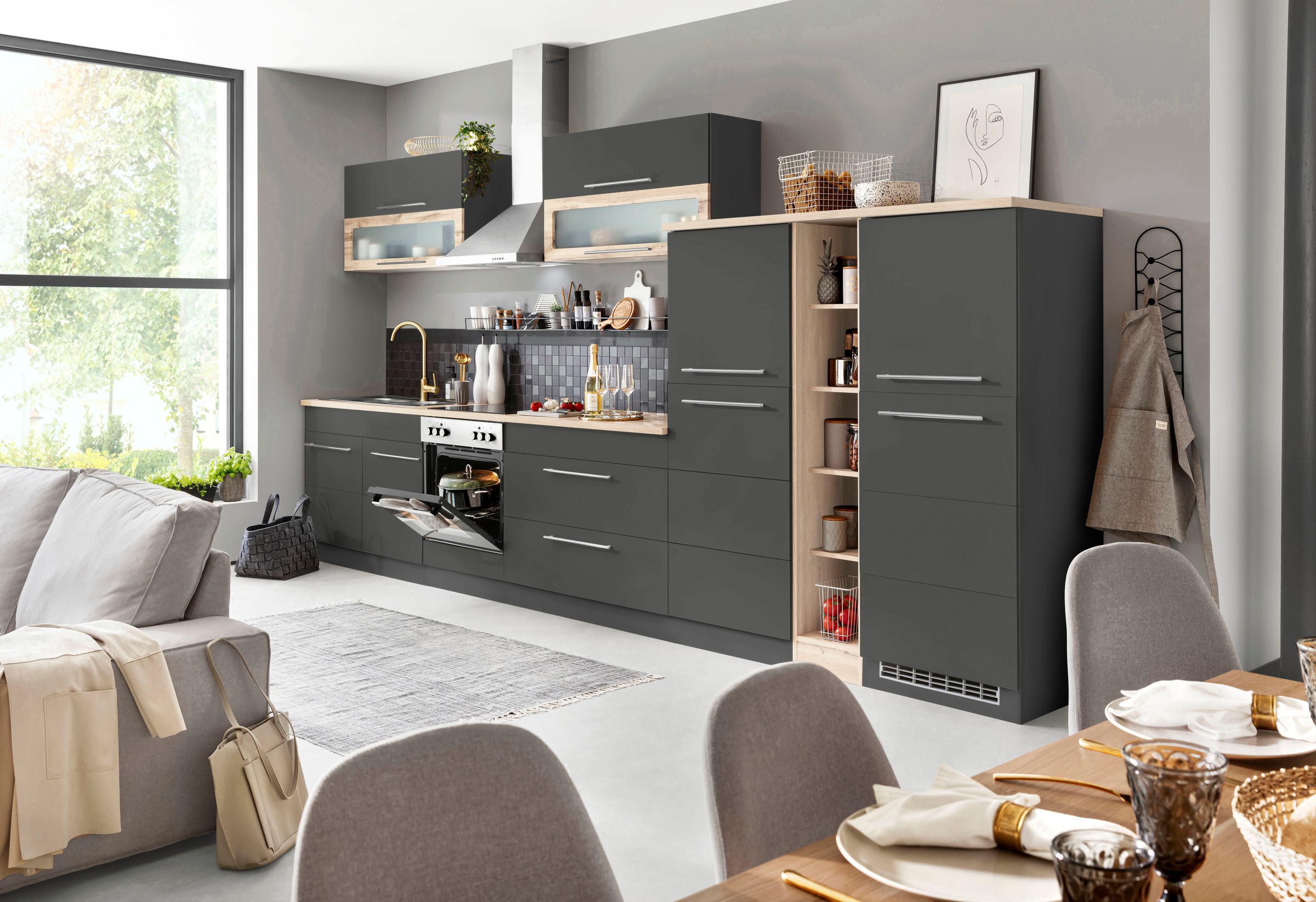 KOCHSTATION Küchenzeile »KS-Wien« Breite 410 cm, wahlweise mit E-Geräten günstig online kaufen