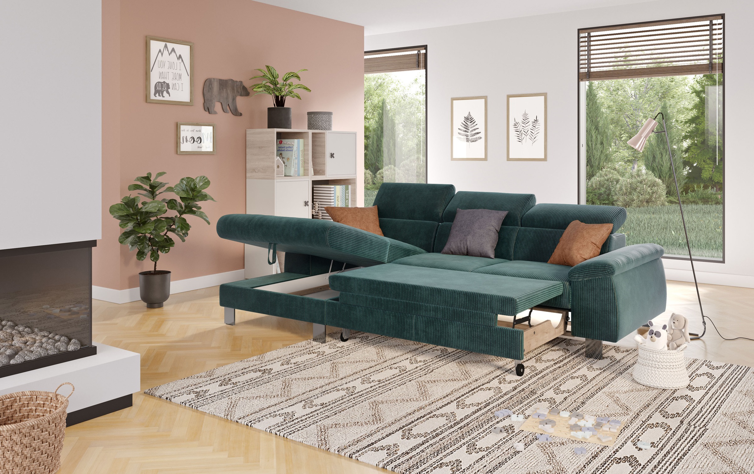 COTTA Ecksofa Komaris, Ecksofa, wahlweise mit RGB-LED-Beleuchtung und Bettfunktion/Bettkasten