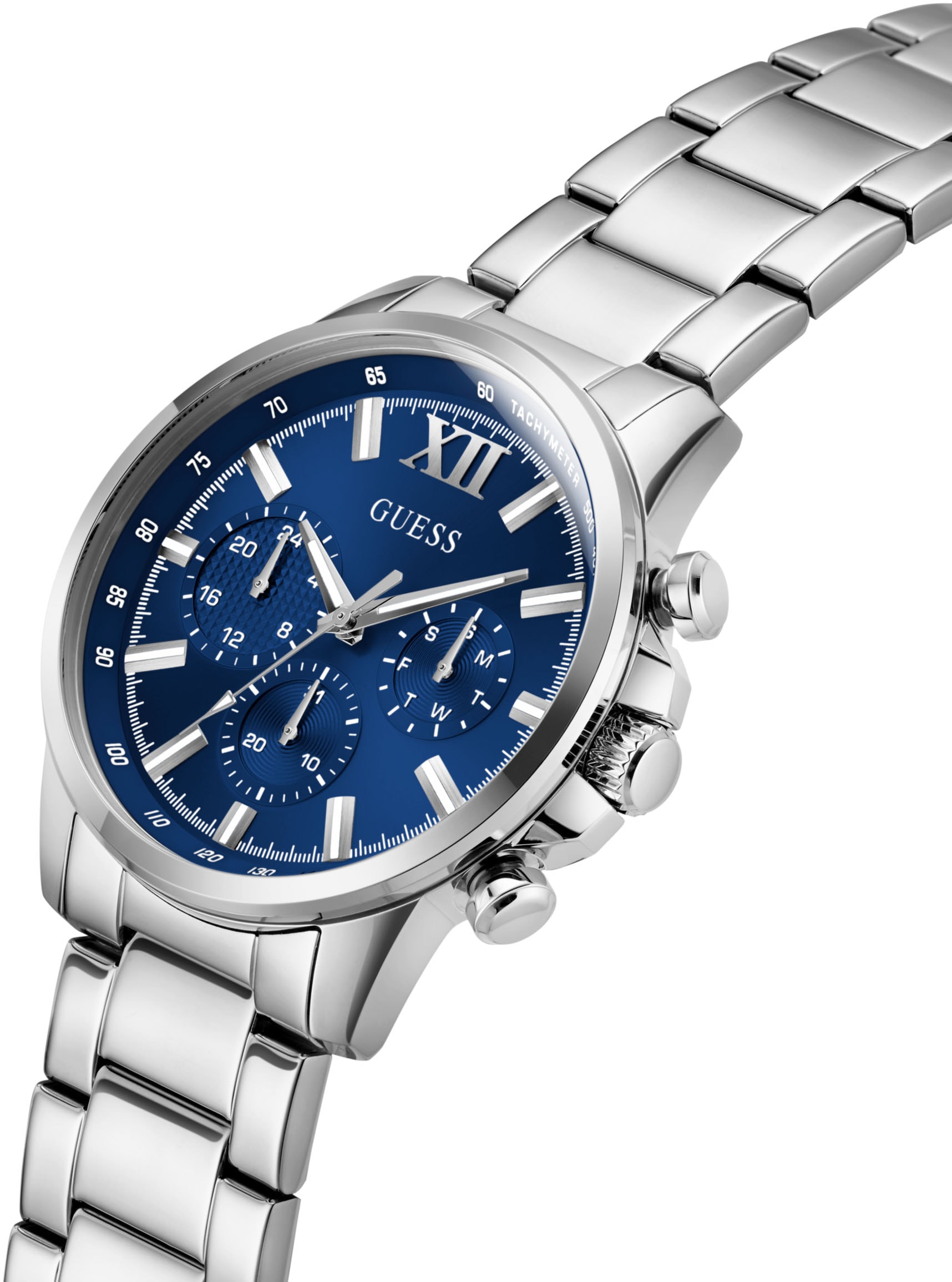 Guess Multifunktionsuhr »WALKER«, Quarzuhr, Armbanduhr, Herrenuhr, Datum, Wochentag, Edelstahlarmband