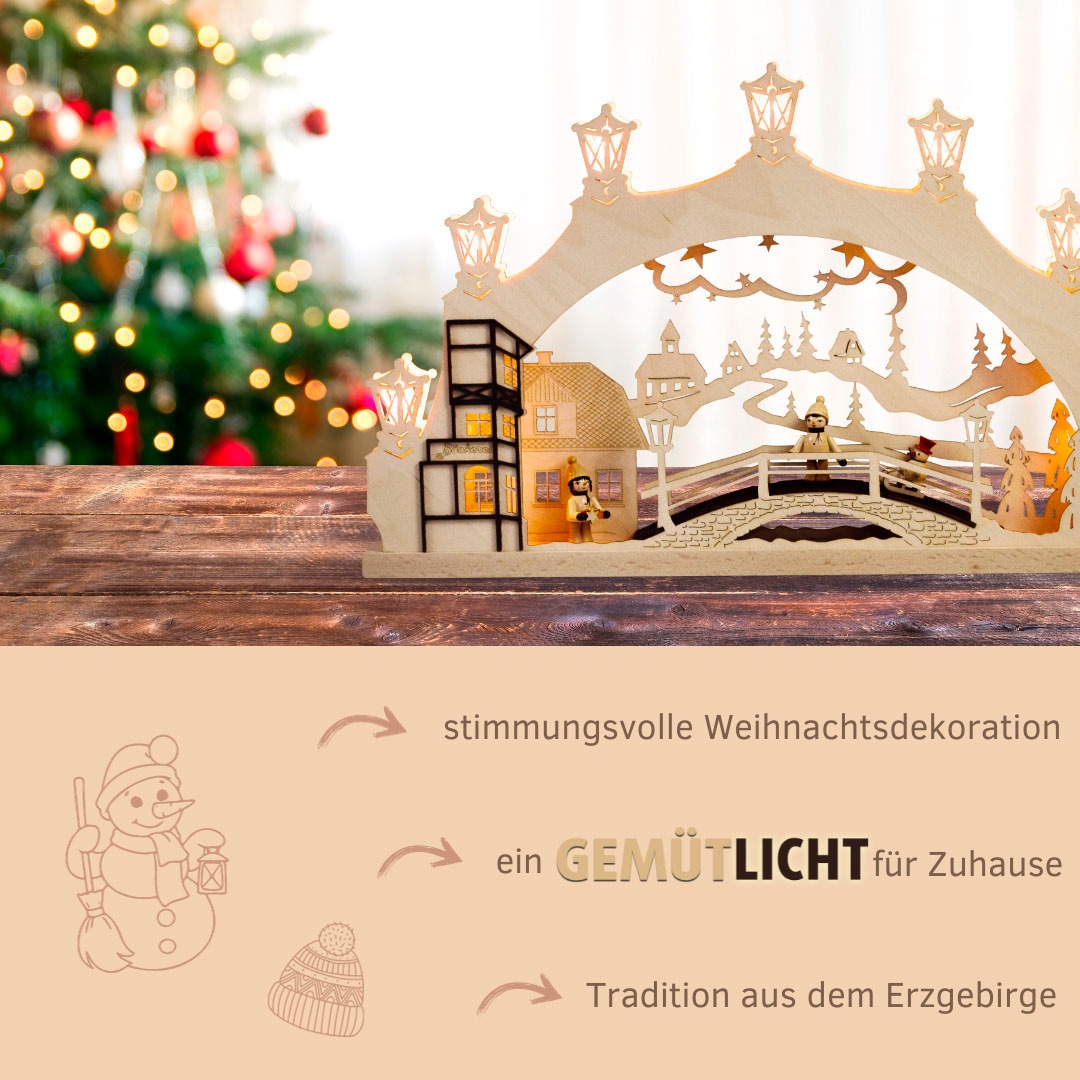 Weigla Lichterbogen »Winterkind Erzgebirge mit handgedrechselten Figuren, Schwibbogen«, Erzgebirge garantiert, Weihnachtsdeko Innen, Weihnachtsbeleuchtung