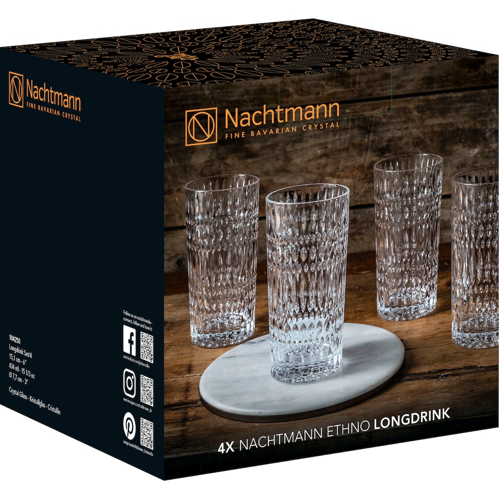 Nachtmann Longdrinkglas »Ethno«, (Set, 4 tlg.), Made in Germany, 422 ml, 4-teilig