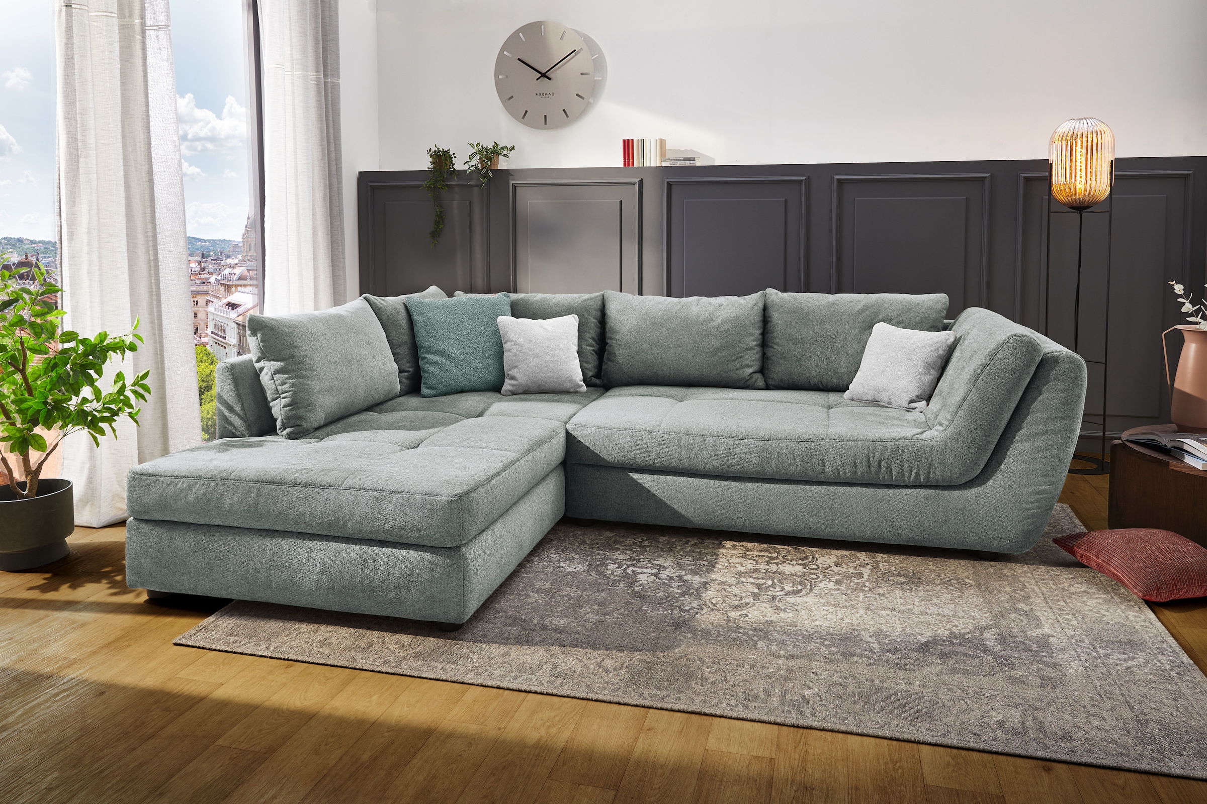 Jockenhöfer Gruppe Ecksofa »Rascasse, L-Form, Rampenotik im modernen Design«, alle Kissen inklusive, rechts oder links montierbar, XXL-Breite: 322cm