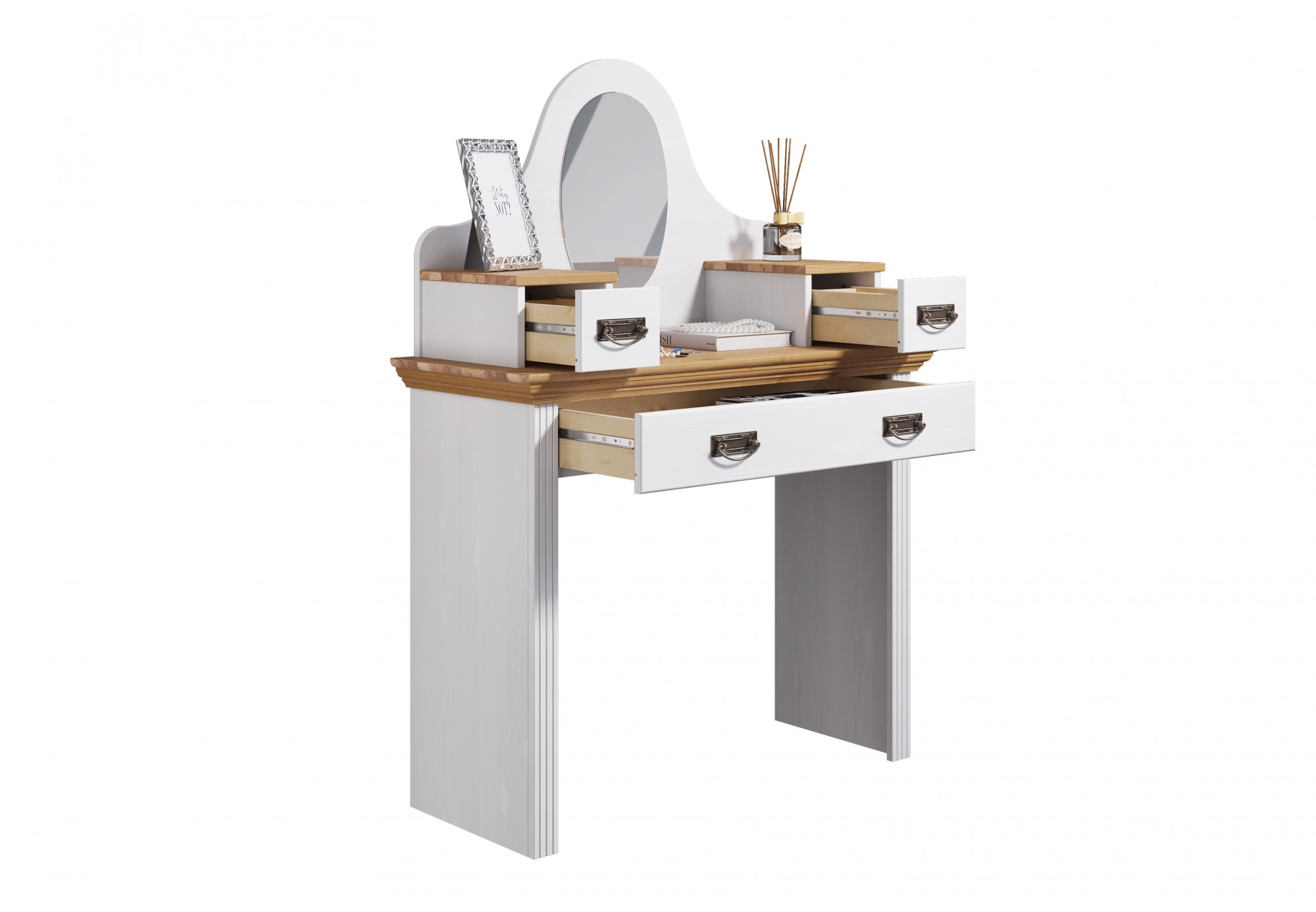 OTTO home Schminktisch »Konrad« aus massiver Kiefer, mit Spiegel und viel S günstig online kaufen