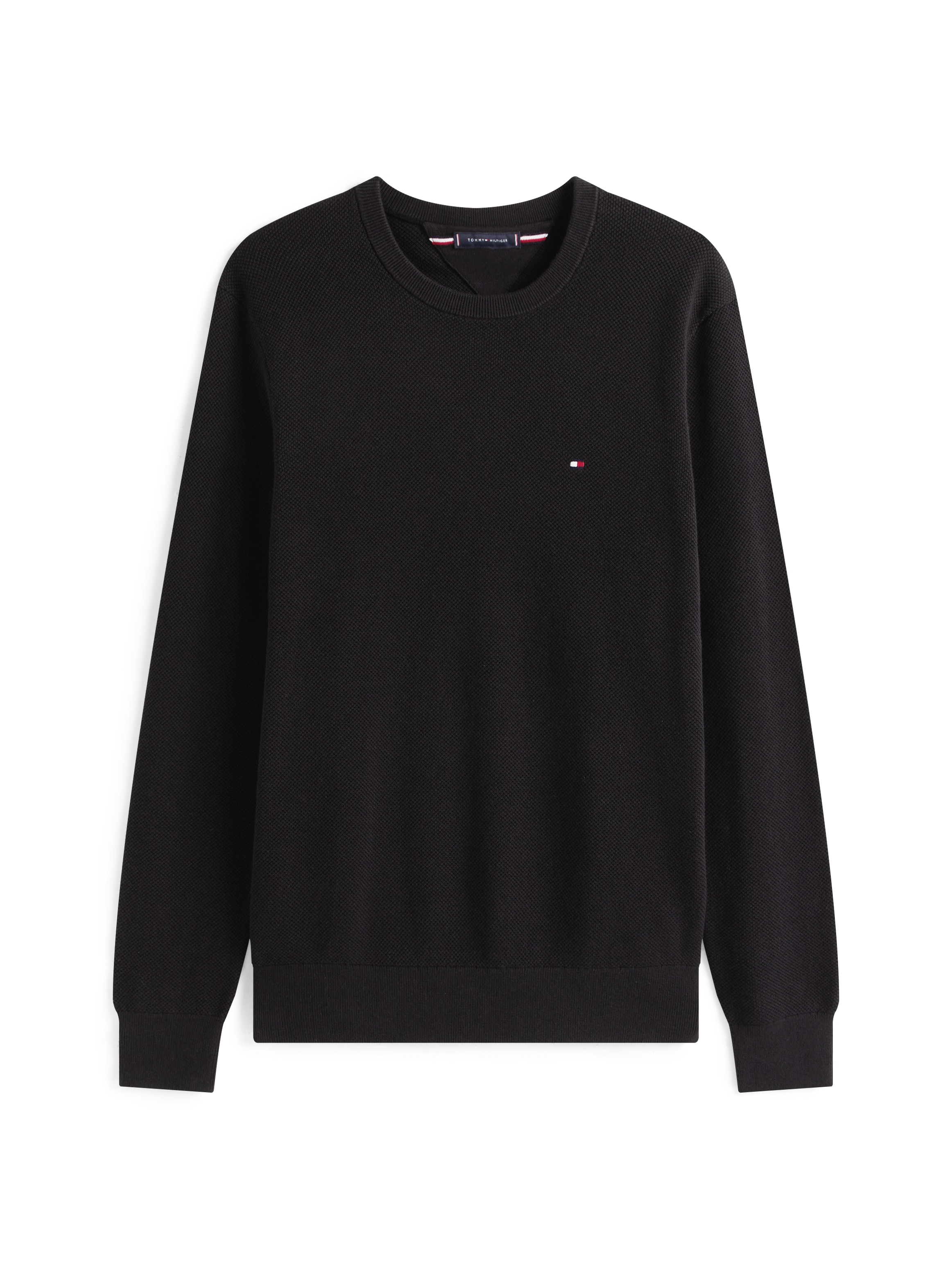 Tommy Hilfiger Rundhalspullover »ESSENTIAL STRUCTURE CREW NECK mit Struktur und Label«, unifarben, casual, regular fit, Baumwolle, Rundhals