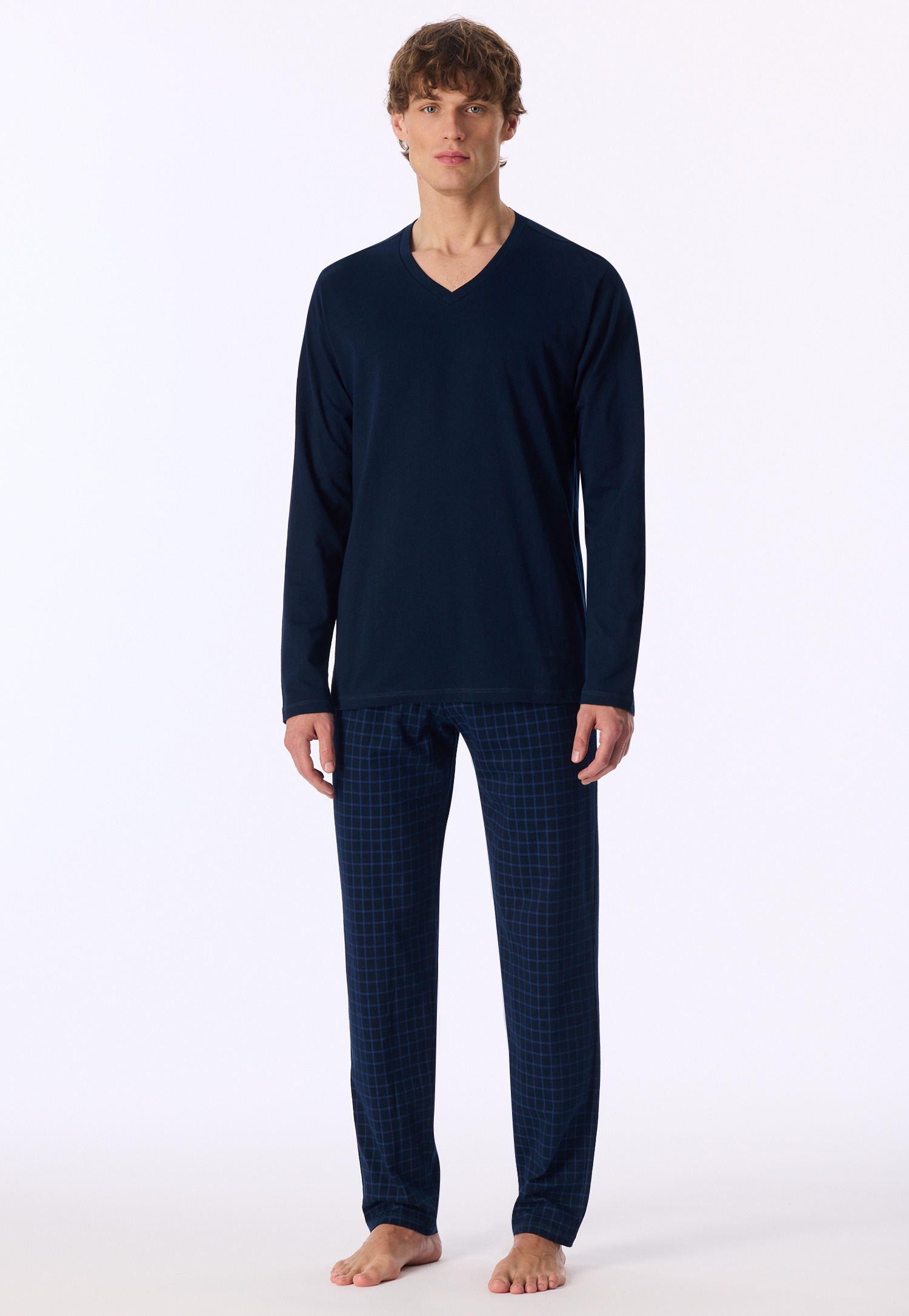 uncover by SCHIESSER Schlafanzug »Uncover Nightwear« 2 tlg. Single Jersey-Qualität, Langarm, V-Ausschnitt, weich