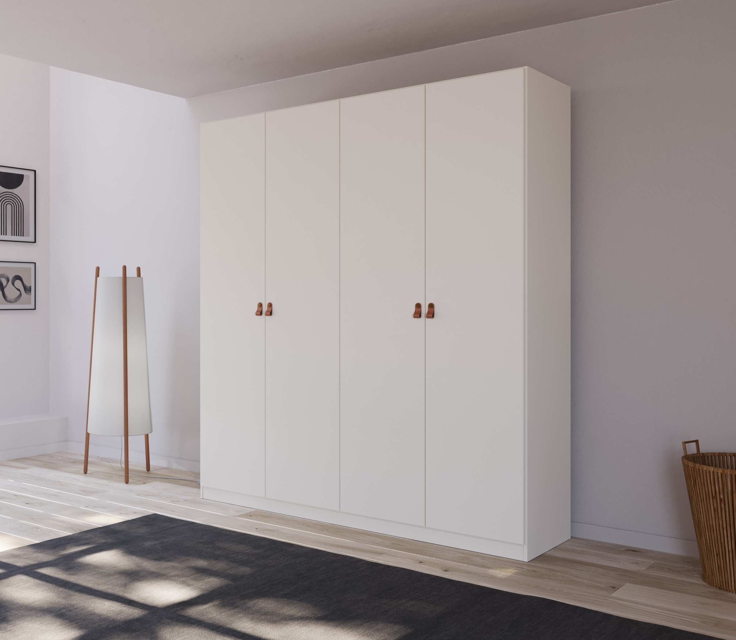 rauch Drehtürenschrank »Homey by Quadra Spin«, mit Grifflaschen aus weichem, cognacbraunem Leder