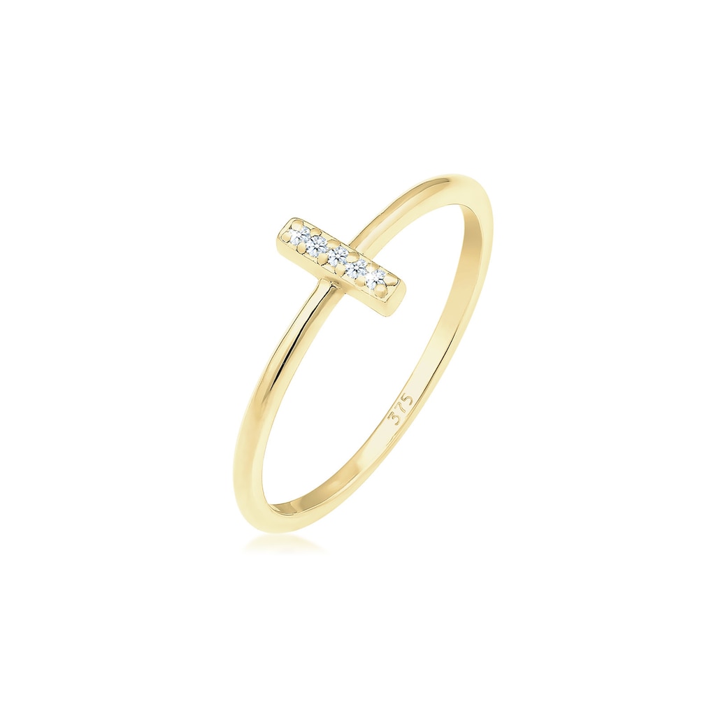 Elli DIAMONDS Diamantring »Kreuz Symbol Geo Diamant (0.025 ct.) 375 Gelbgold«