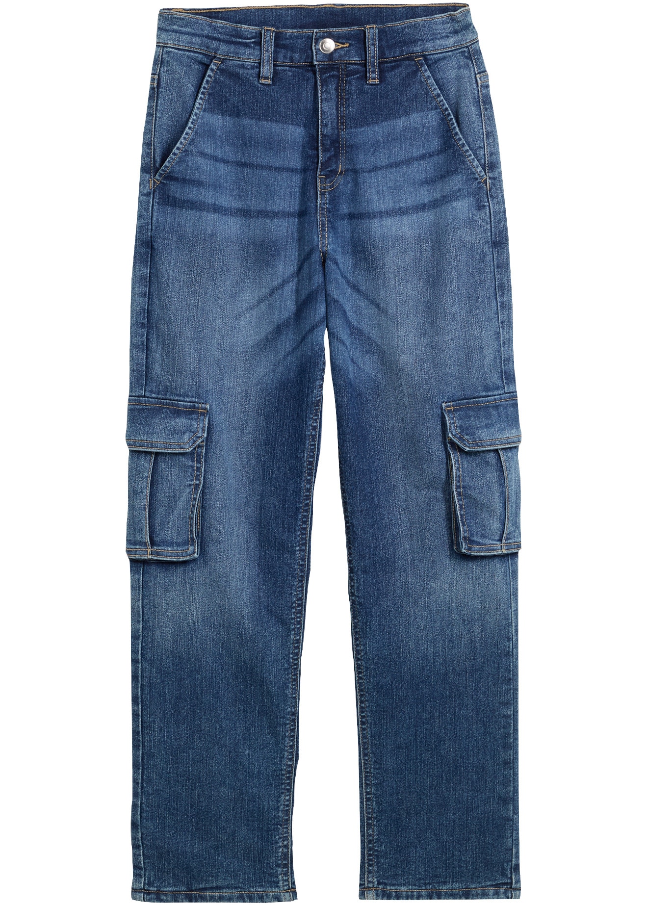 bonprix Loose-fit-Jeans mit Cargo-Design, aus Baumwolle, Polyester und Elasthan