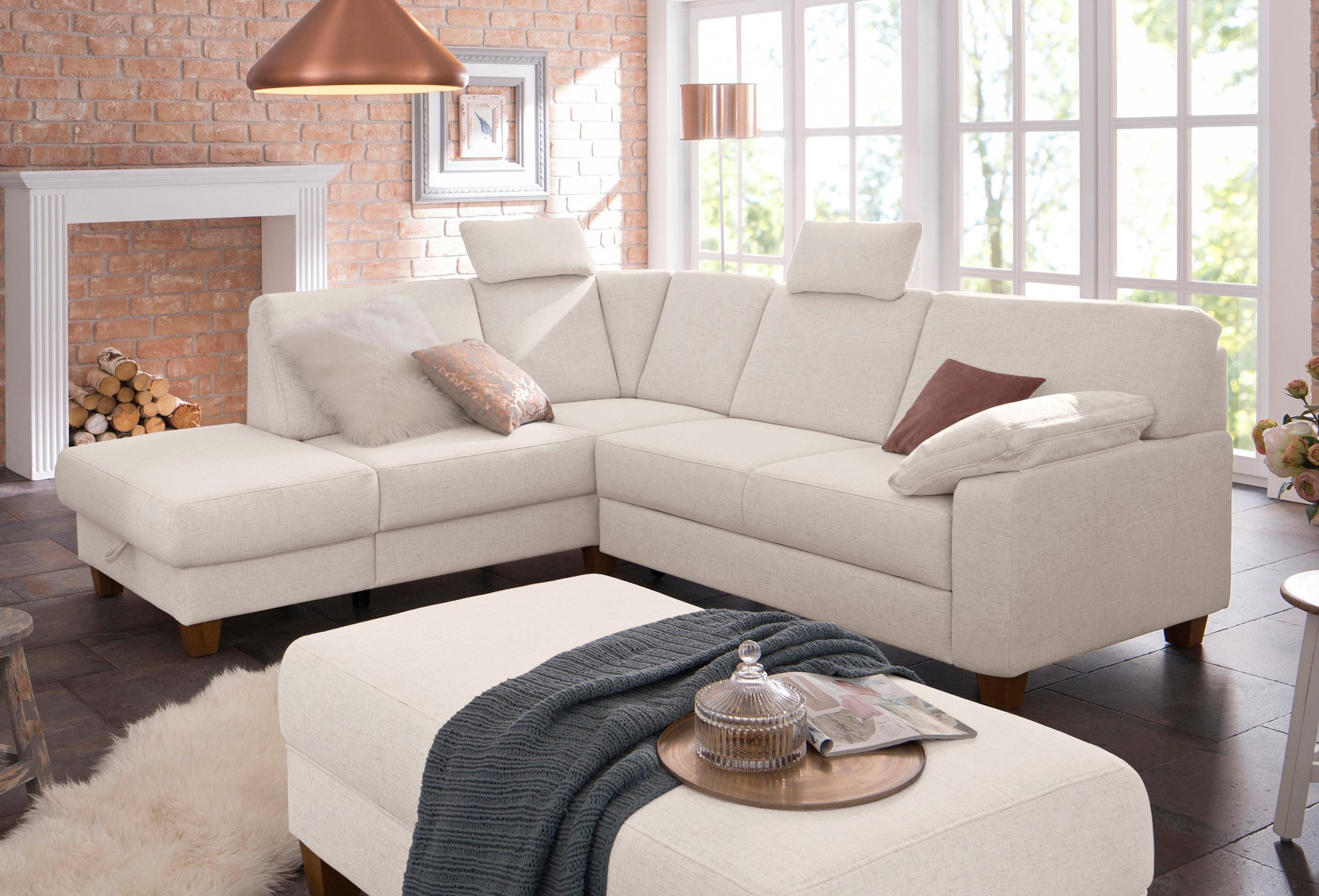 Home affaire Ecksofa »Belfort L-Form«, mit Federkern, wahlweise mit Bettfunktion und Stauraum
