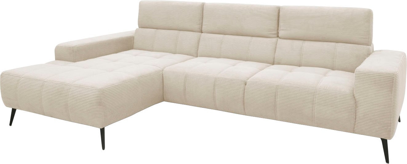 DOMO collection Ecksofa »Trento L-Form, mit Kufenfuß oder Einzelfuß«, wahlweise mit Kopfteilverstellung, Recamiere links/rechts bestellbar