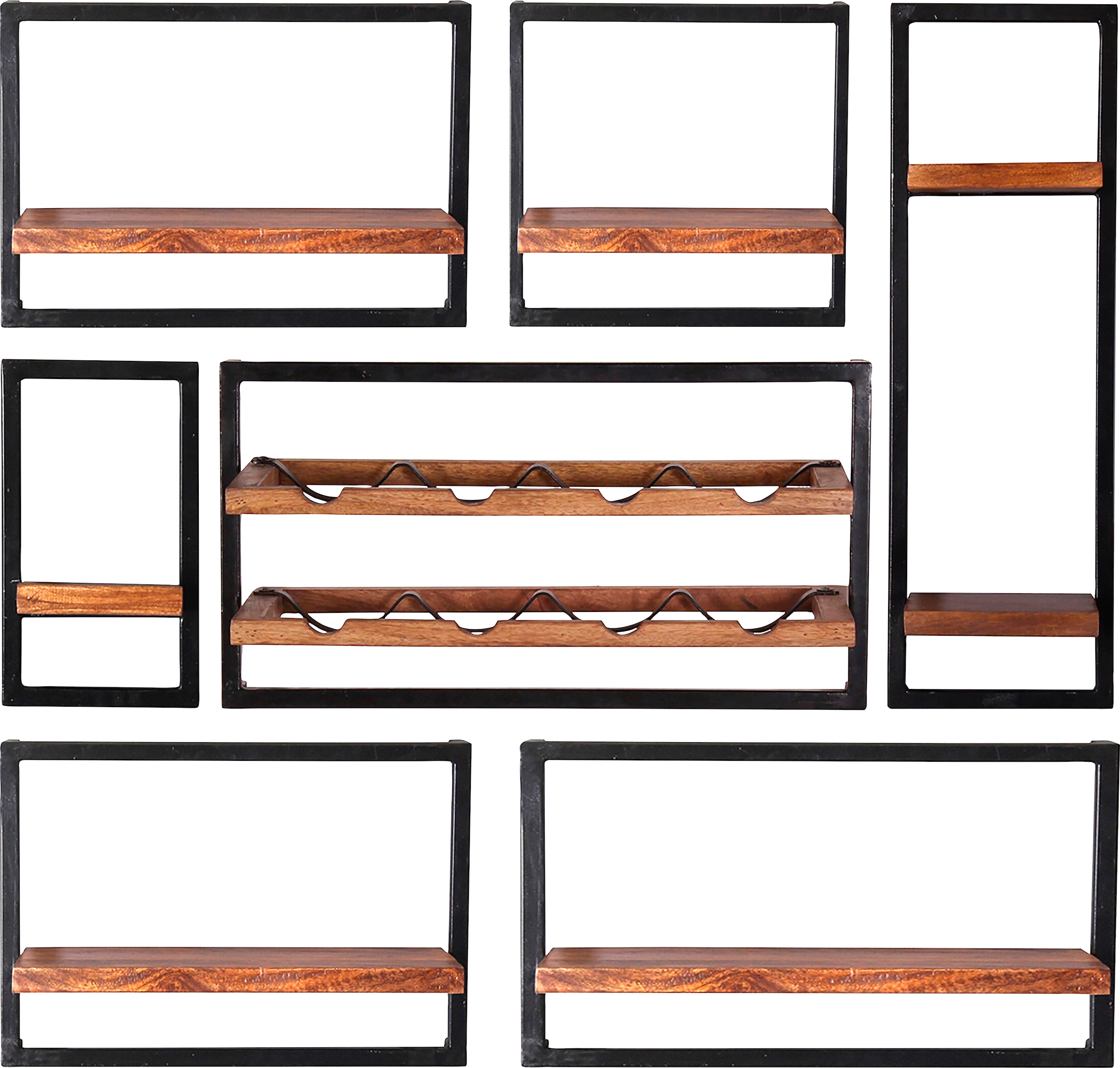 SIT Wandregal »Panama«, (Set, 7 St.), Regalset im Industrial Stil, Mangoholz und Metall
