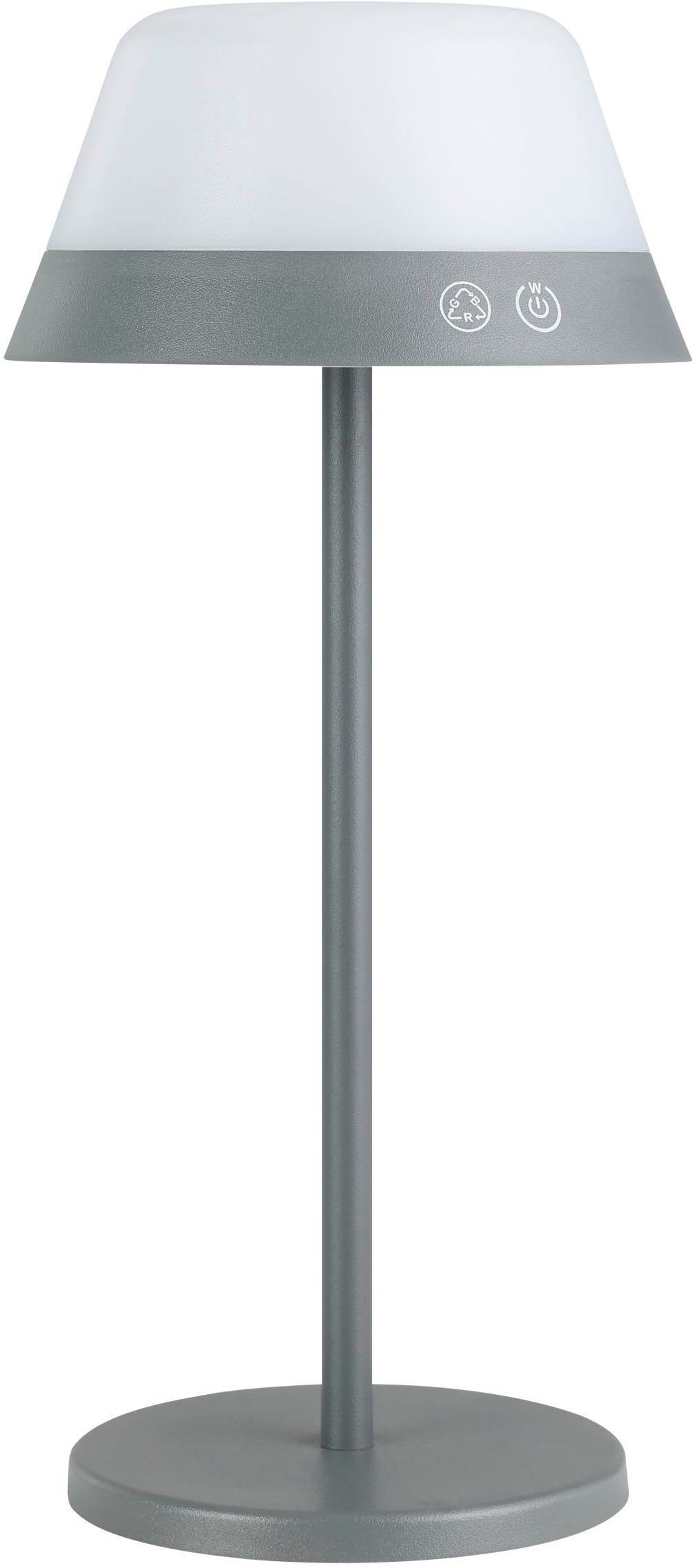 EGLO Tischleuchte »Meggiano Tischlampe, kabellos, aufhängbarer Lampenschirm, IP54, Lampe« LED-Modul 1 Stk. RGB | Warmweiß Tischleuchte - H32 x Ø15 cm - grau - 1X1,5W;1X0,8W inkl.