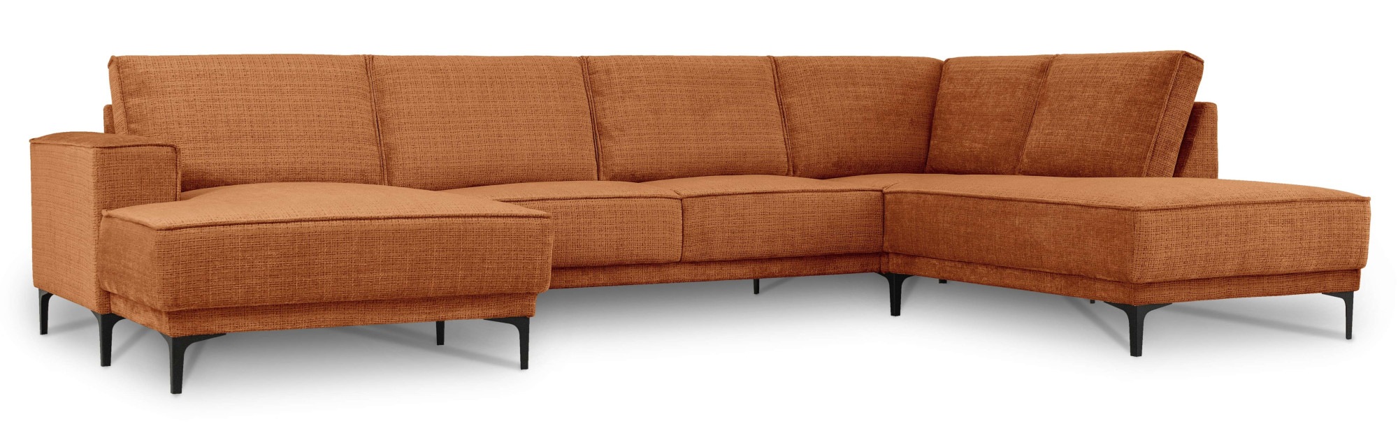 Places of Style Wohnlandschaft »XXL Sofa Oland, Struktur, Flachgewebe, Luxus-Microfaser, Boucle«, U-Form, 345 cm, Wellenunterfederung, Skandi-Design, Metallfüße