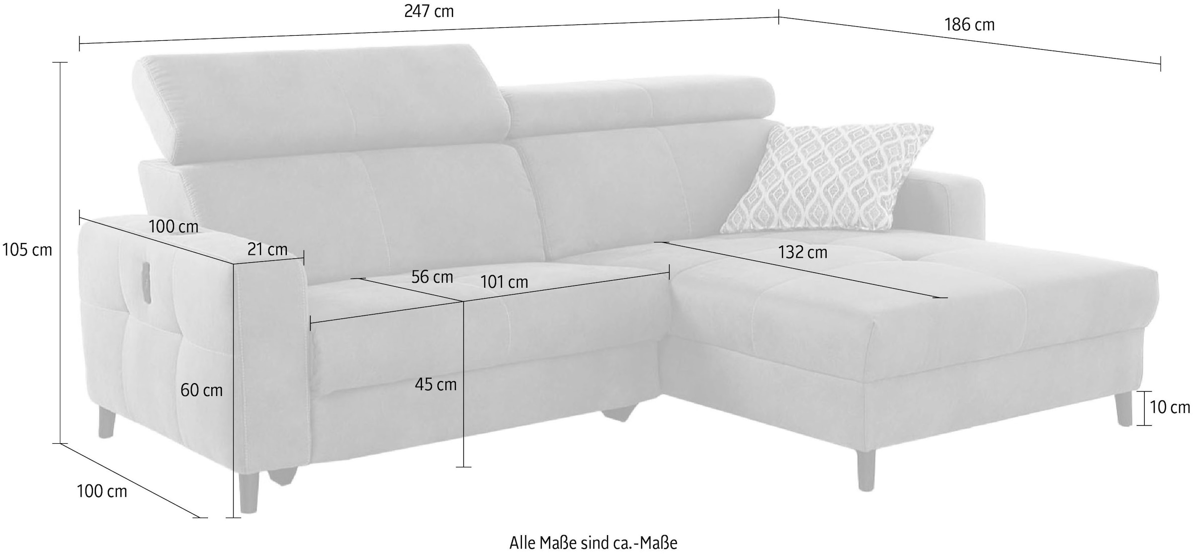 Jockenhöfer Gruppe Ecksofa »Doppio L-Form mit elektromotorischer Relaxfunktion und«, induktiver Lademöglichkeit + USB-A Ladeport, verstellbare Kopfstützen