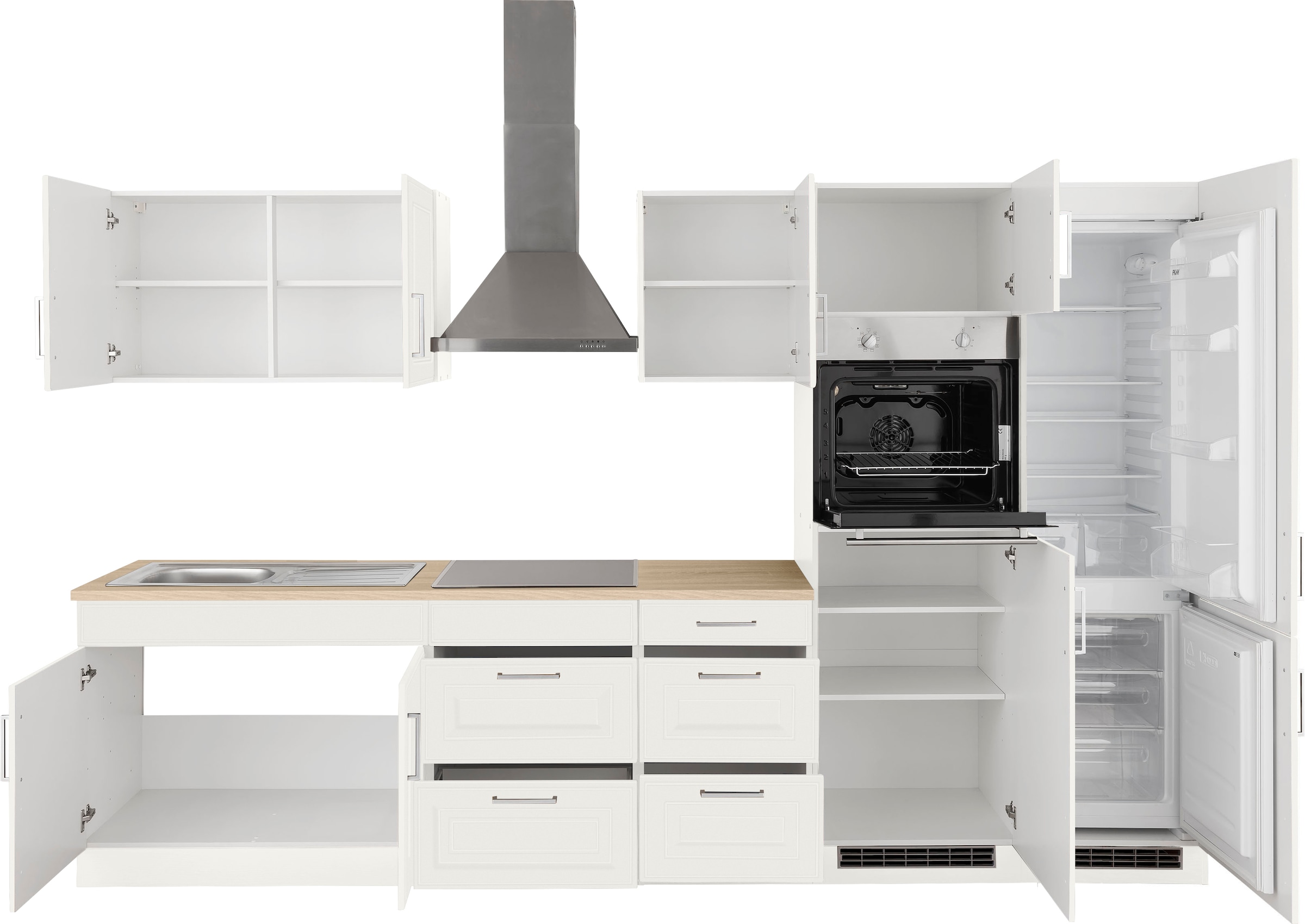 HELD MÖBEL Küchenzeile »Stockholm«, Breite 330 cm, mit hochwertigen MDF Fronten im Landhaus-Stil