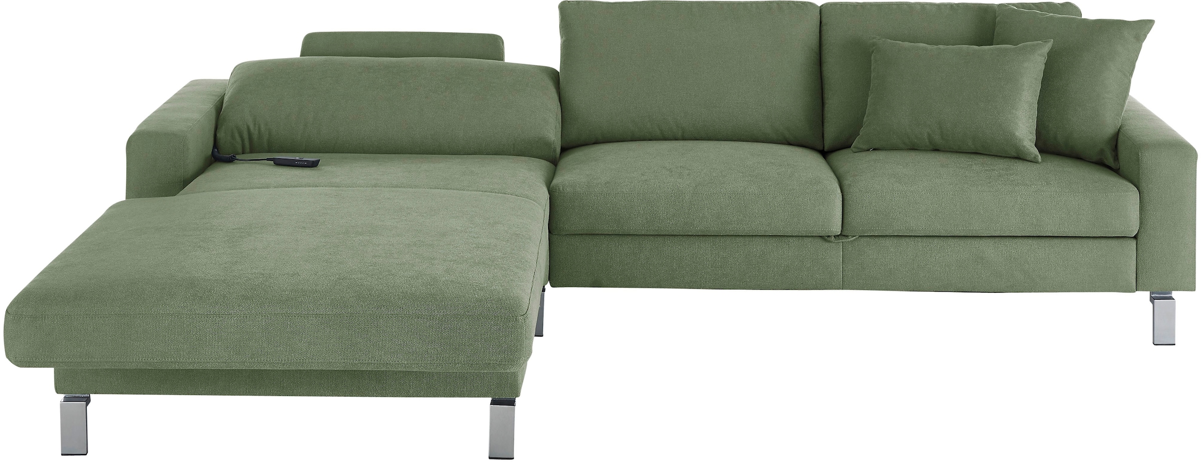 3C Candy Ecksofa »Lecce, wahlweise PUR-Schaumstoff oder Tonnentaschenfederkern«, Bett im 2,5-Sitzer, teilmotorische Schlaffunktion im Longchair, L-Form