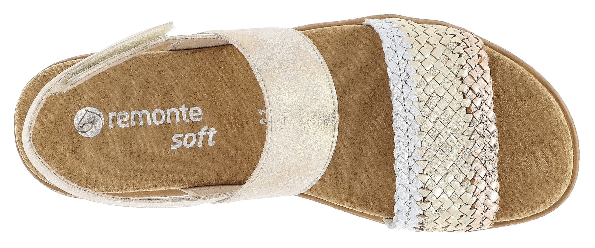 Remonte Keilsandalette »ELLE-Collection«  , Sommerschuh, Sandale, Keilabsatz, mit Flechtbandage im Metalliclook
