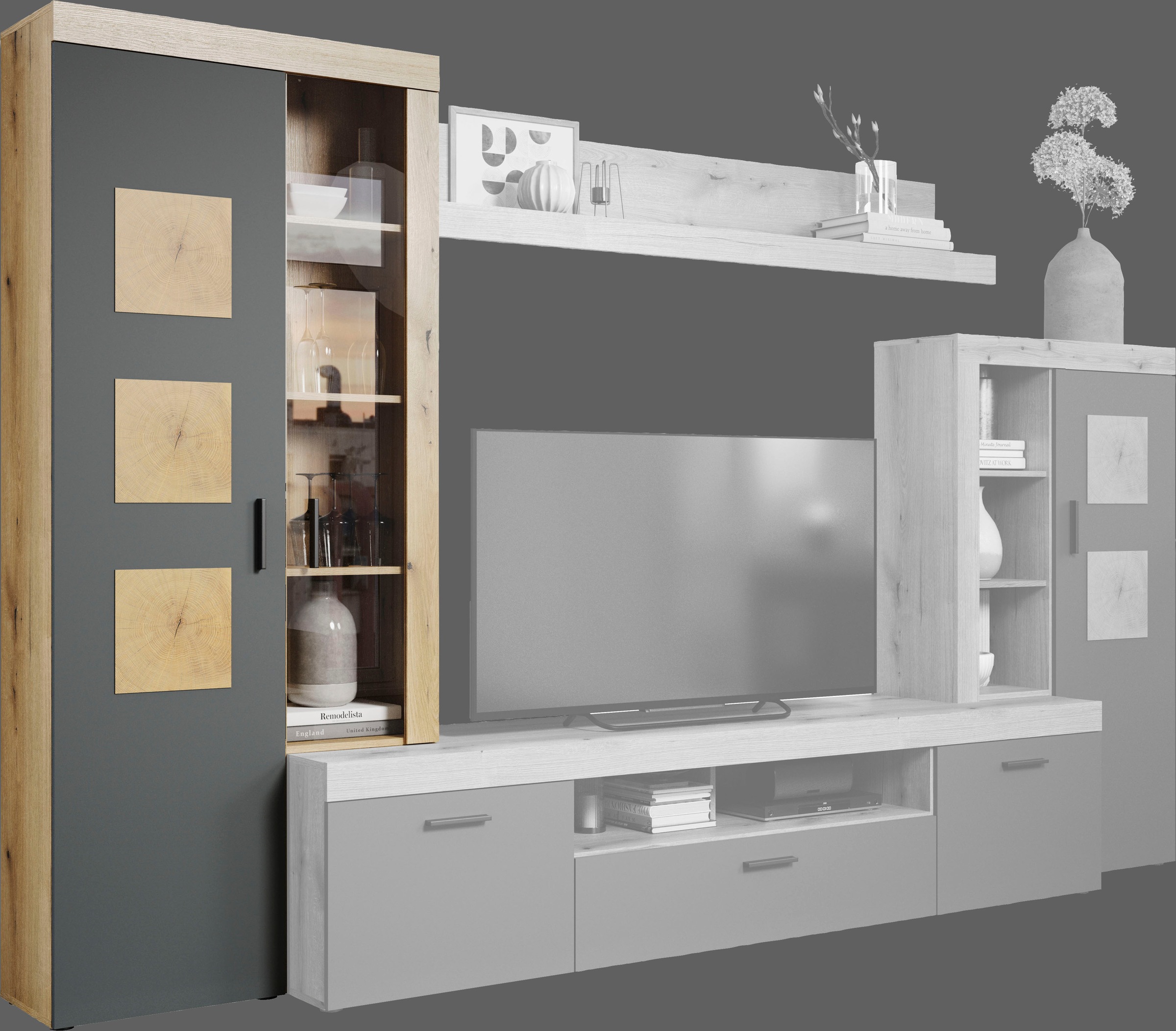 Home affaire Stauraumvitrine »Ghent«, (Packung, 1 St.), Mit Hirnholzapplikationen