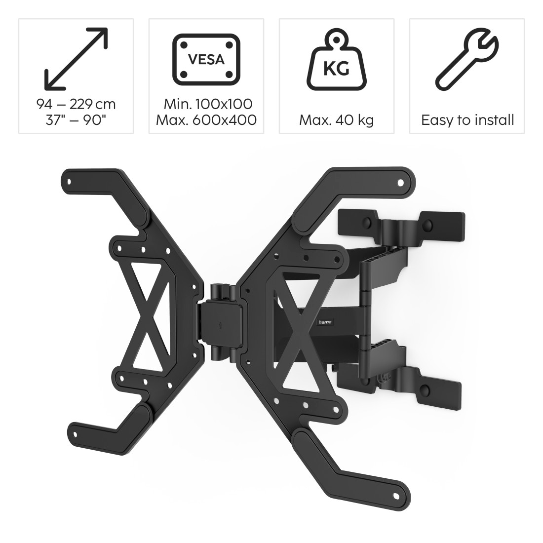 Hama TV-Wandhalterung »TV Halterung (schwenkbar, ausziehbar, flach, 37“-90“, VESA 600x400)«, bis 229 cm Zoll