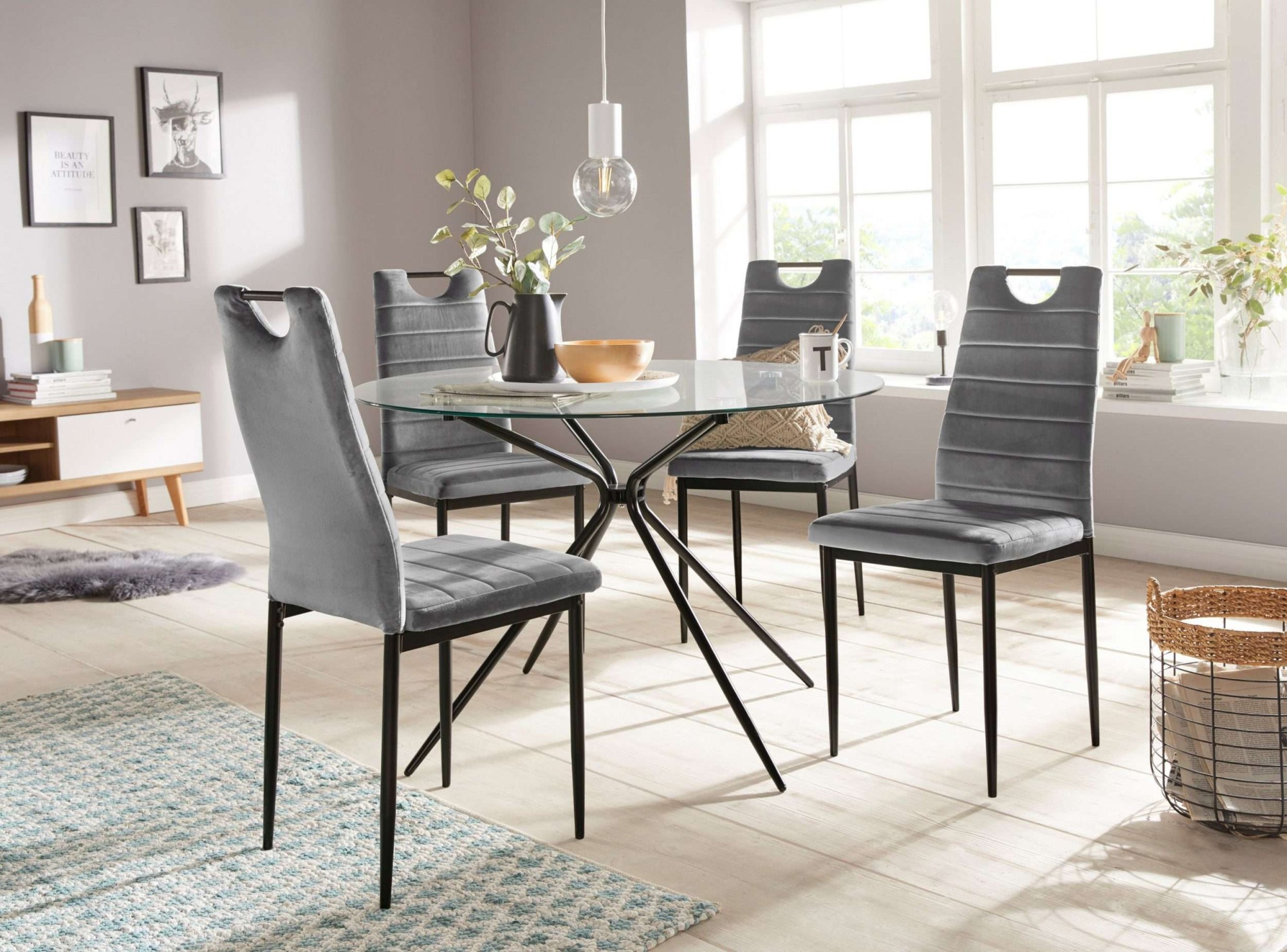 INOSIGN Essgruppe »Silvi-Mandy« Set, Set 110 cm, 5 Stk. tlg. Glastisch 110x günstig online kaufen