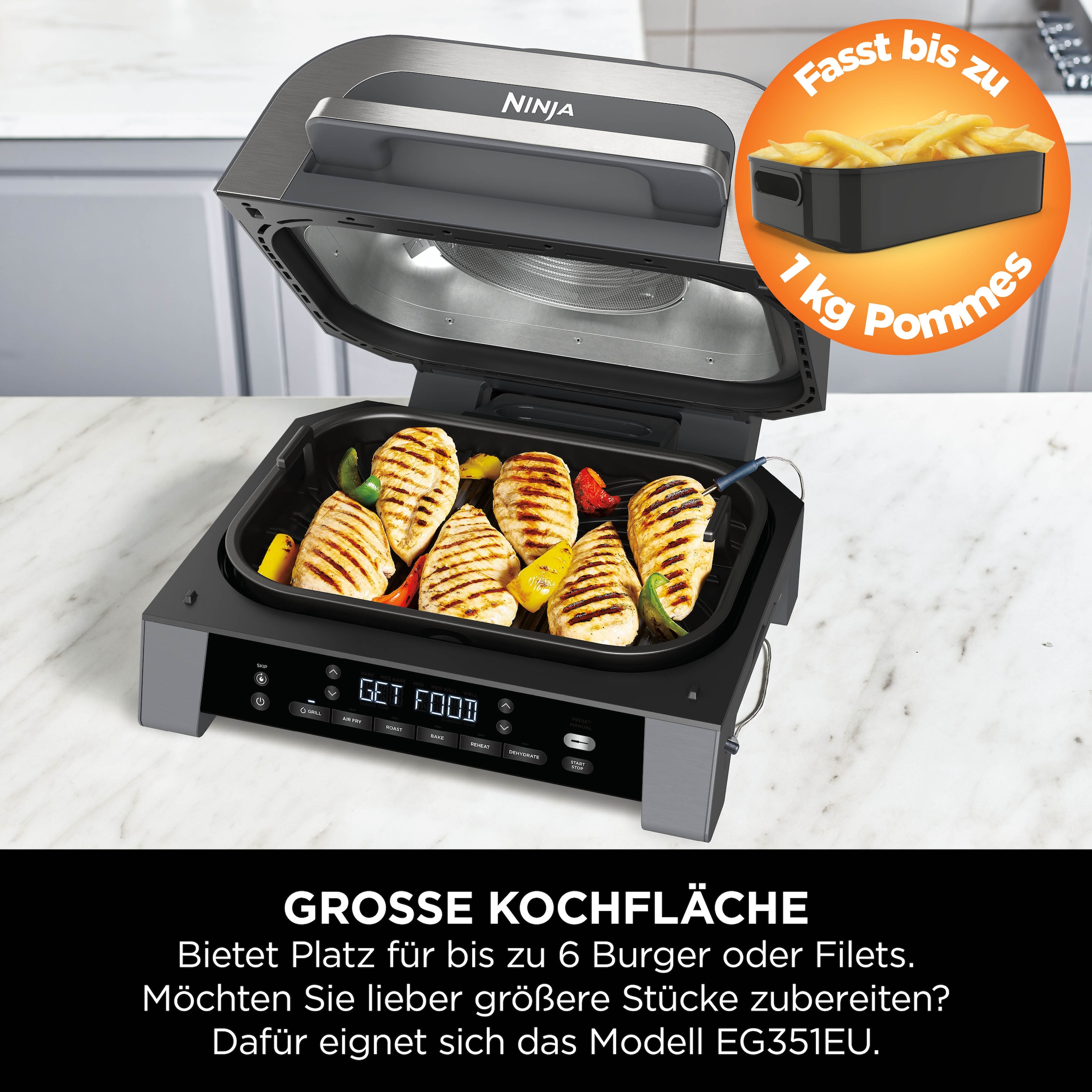 NINJA Tischgrill »EG351EU«, 1760 W, 5-in-1 Grill und Heißluftfritteuse