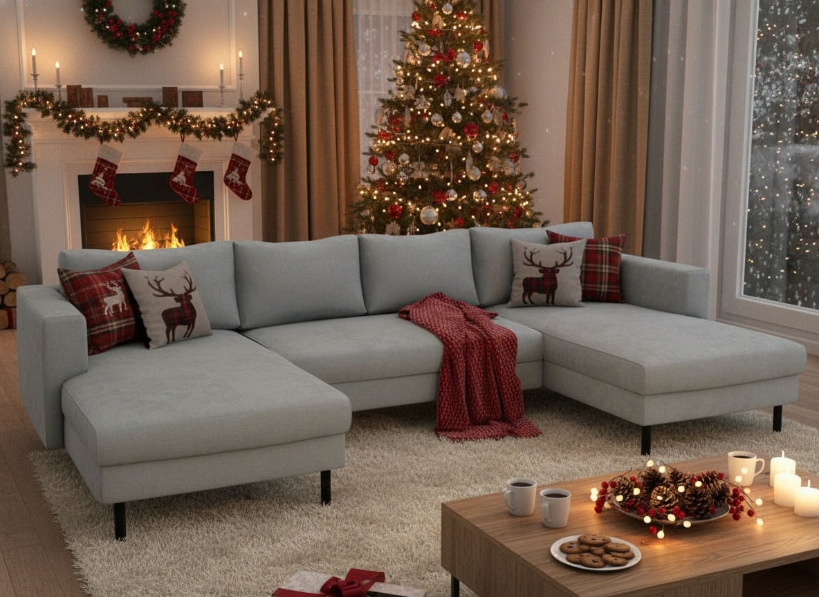 TRENDMANUFAKTUR Wohnlandschaft »Amazing II, wahlw. mit Schlaffunktion & Bettkasten, Fuß schwarz« Sofa in U-Form, in Cord, Struktur LEO o. Struktur LINO, Breite 305 cm