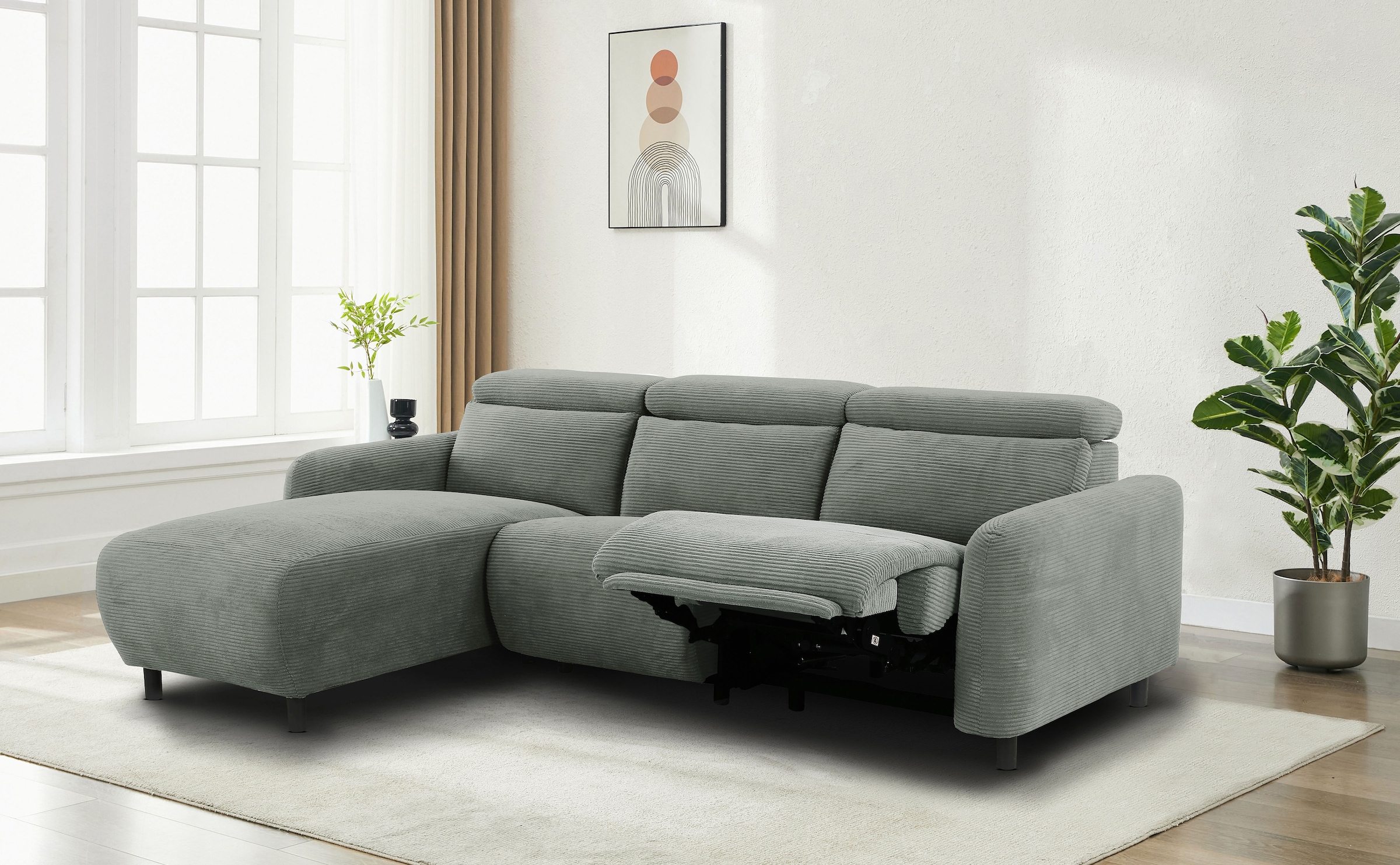 Home affaire Ecksofa »SKAANE in Cord, L-Form, 274 cm, manuelle u. elektrische Funktion,«, Kopfteilverstellung, Relax-und Liegefunktion, Federkernpolsterung