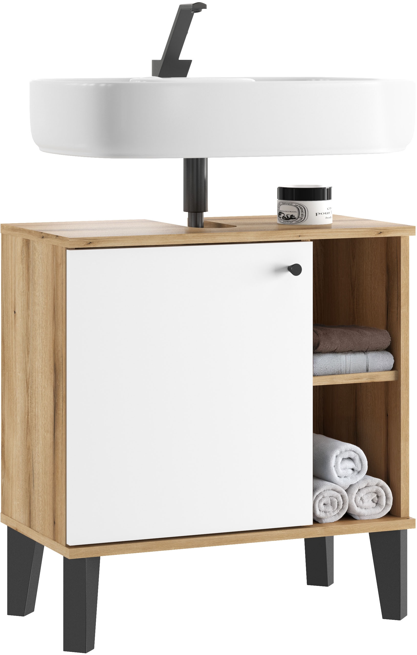 INOSIGN Waschbeckenunterschrank »Oslo, Waschtisch mit Knopfgriff, Badschrank im skandinavischen Design«, in der Türfarbe Weiß oder Grau verfügbar, ausreichend Stauraum