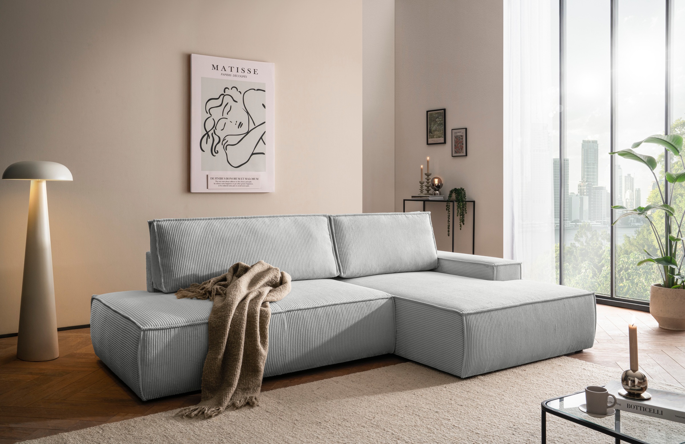 Home affaire Ecksofa »SHERWOOD, Schlafsofa in L-Form offen (275cm), Cord, Leinenoptik«, Schlaffunktion und Bettkasten, Kedernaht, hoher Sitz- & Liegekomfort