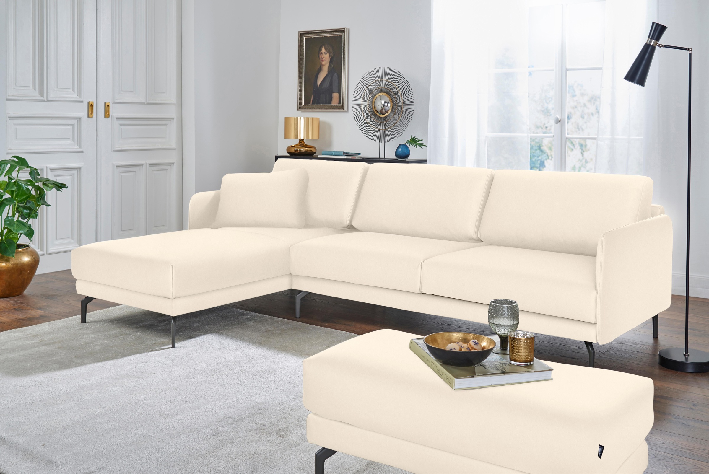 Creation BY ROLF BENZ Ecksofa »CR.450, Designecksofa, L-Form«, Armlehne sehr schmal, Breite 274 cm, Alugussfuß Umbragrau