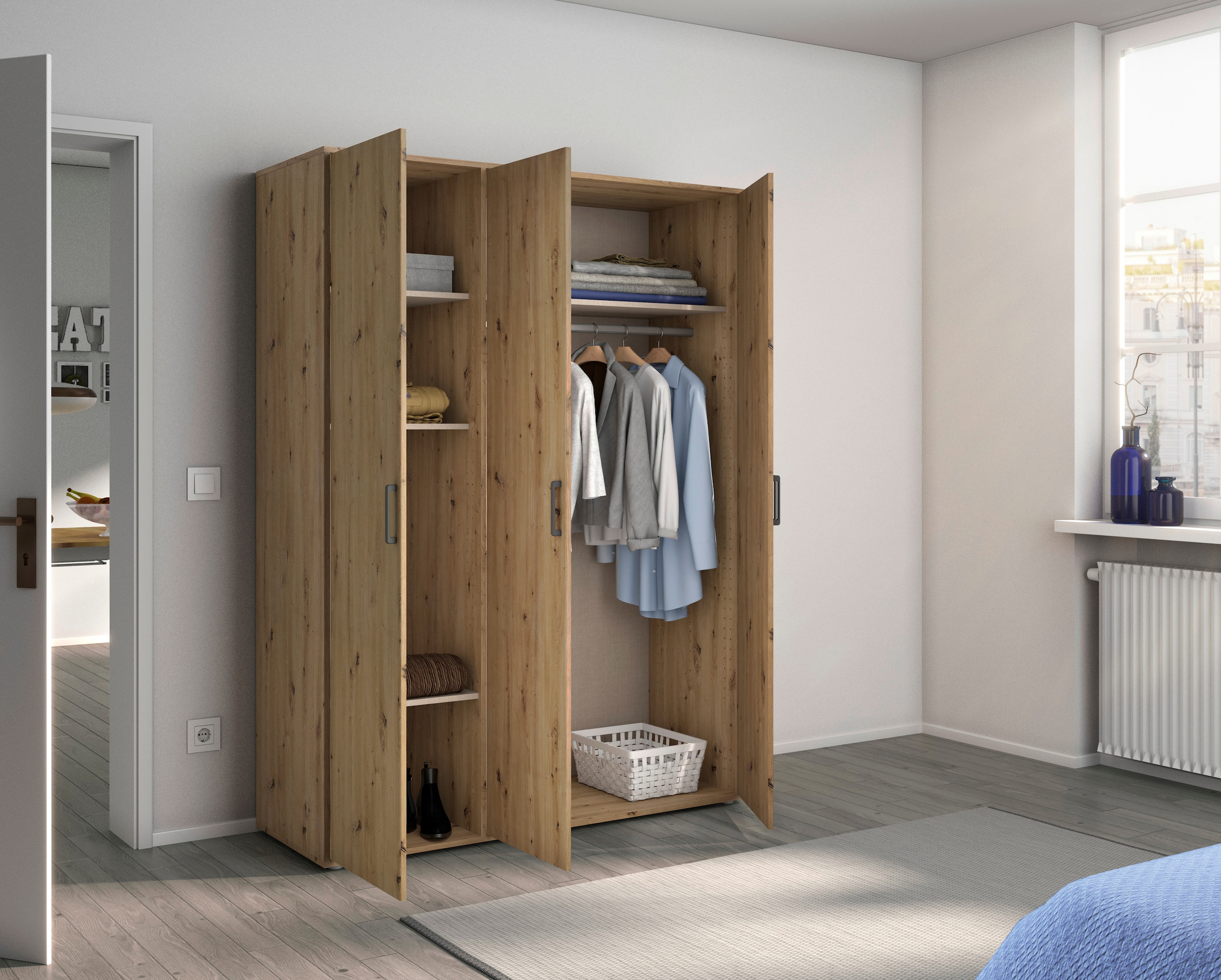 rauch Drehtürenschrank »Kleiderschrank Schrank Garderobe Wäscheschrank TOPSELLER VOYAGER«, mit modernen Griffen in Graumetallic, viel Stauraum MADE IN GERMANY