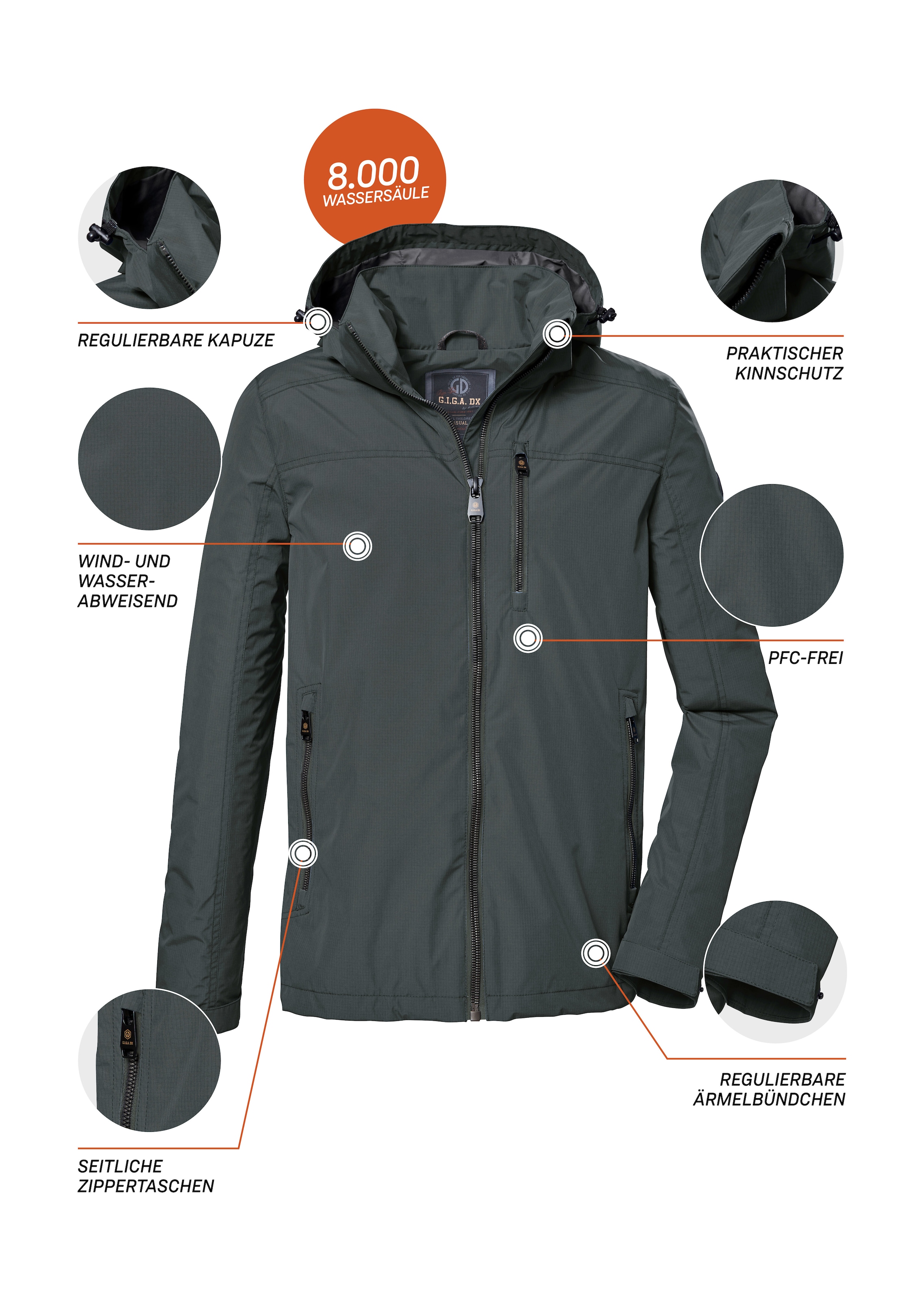 G.I.G.A. DX by killtec Funktionsjacke »GS 13 MN JCKT«, Wasserabweisende Herrenjacke mit abnehmbarer Kapuze und Zippern
