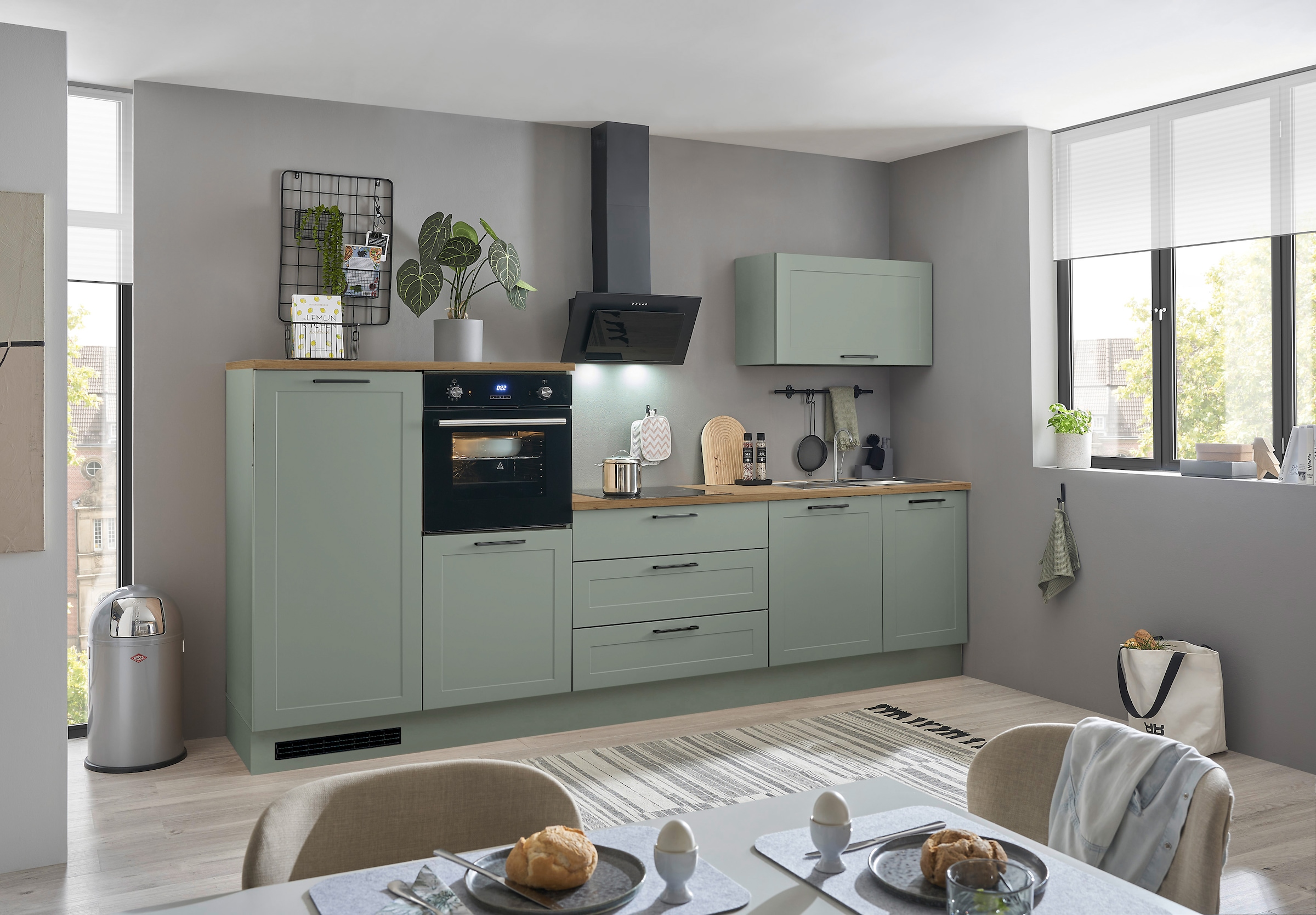 BASIC by Balculina Küchenzeile »Marsi« Breite 320 cm, höhenverstellbare Füße, mit Soft-Close-Funktion