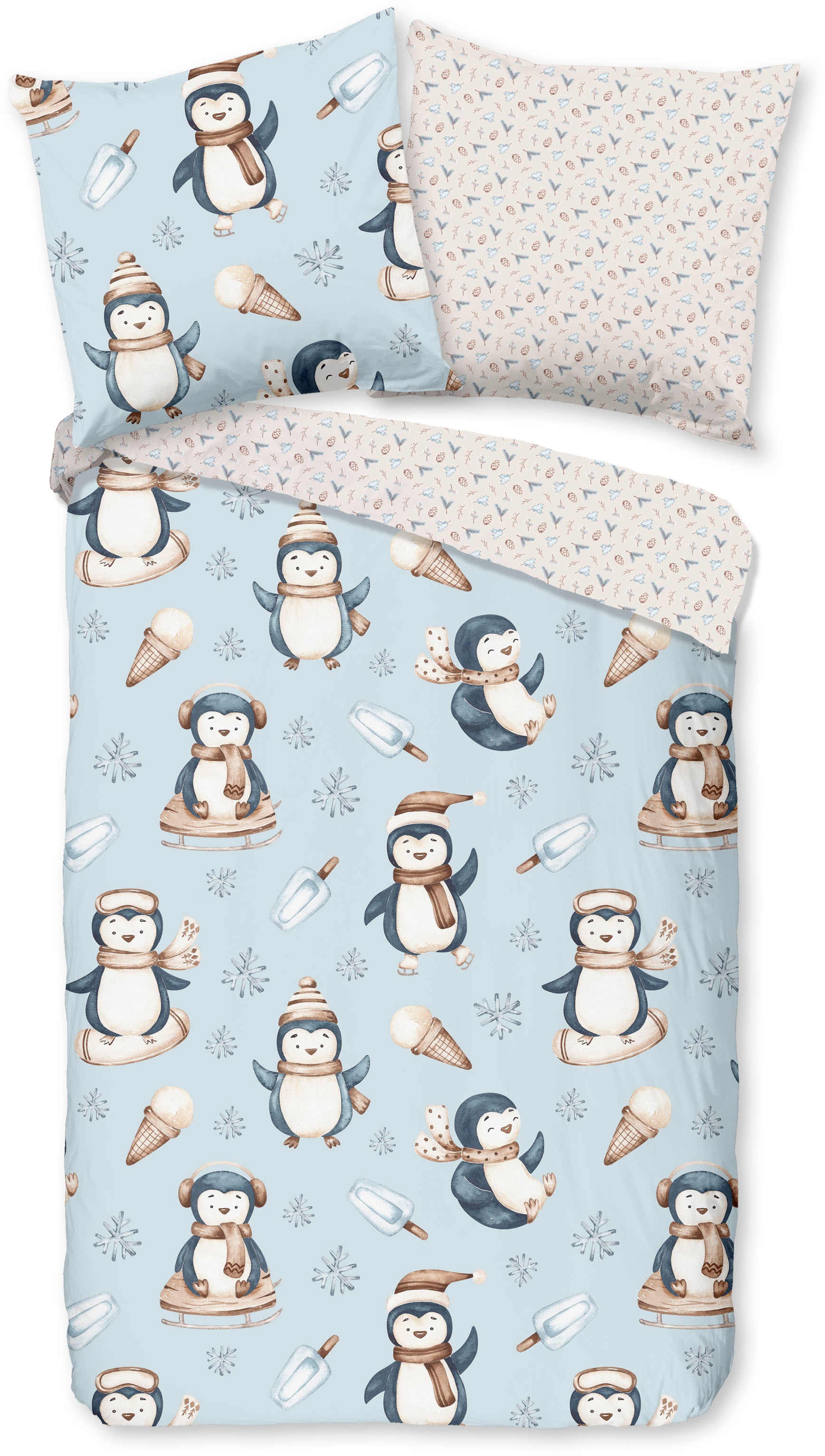 good morning Kinderbettwäsche »Jani«, Biber, 135x200, Warm, Weich, Wende, Reißverschluss, Kind, Winter, Blau