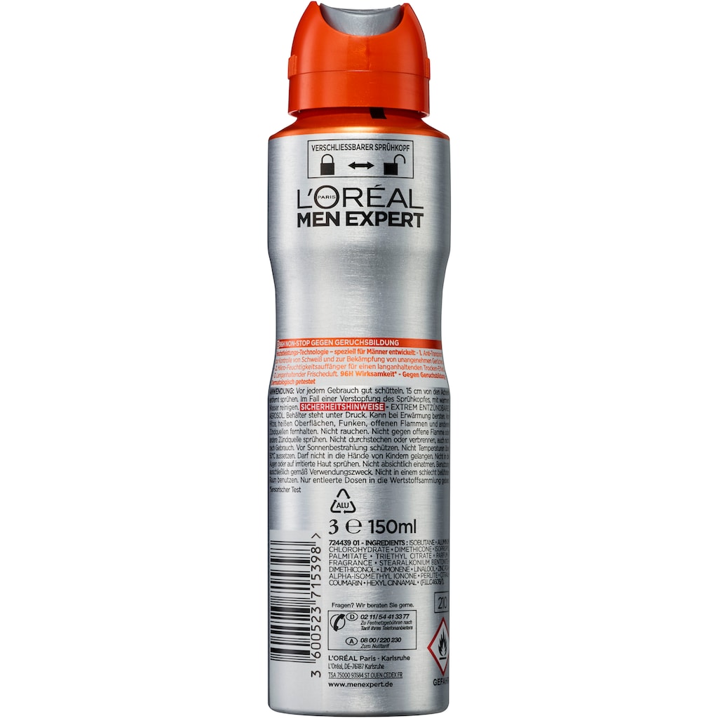 L'ORÉAL PARIS MEN EXPERT Deo-Spray »Deo Spray Invincible Man 96h«, (Packung, 6 tlg.)