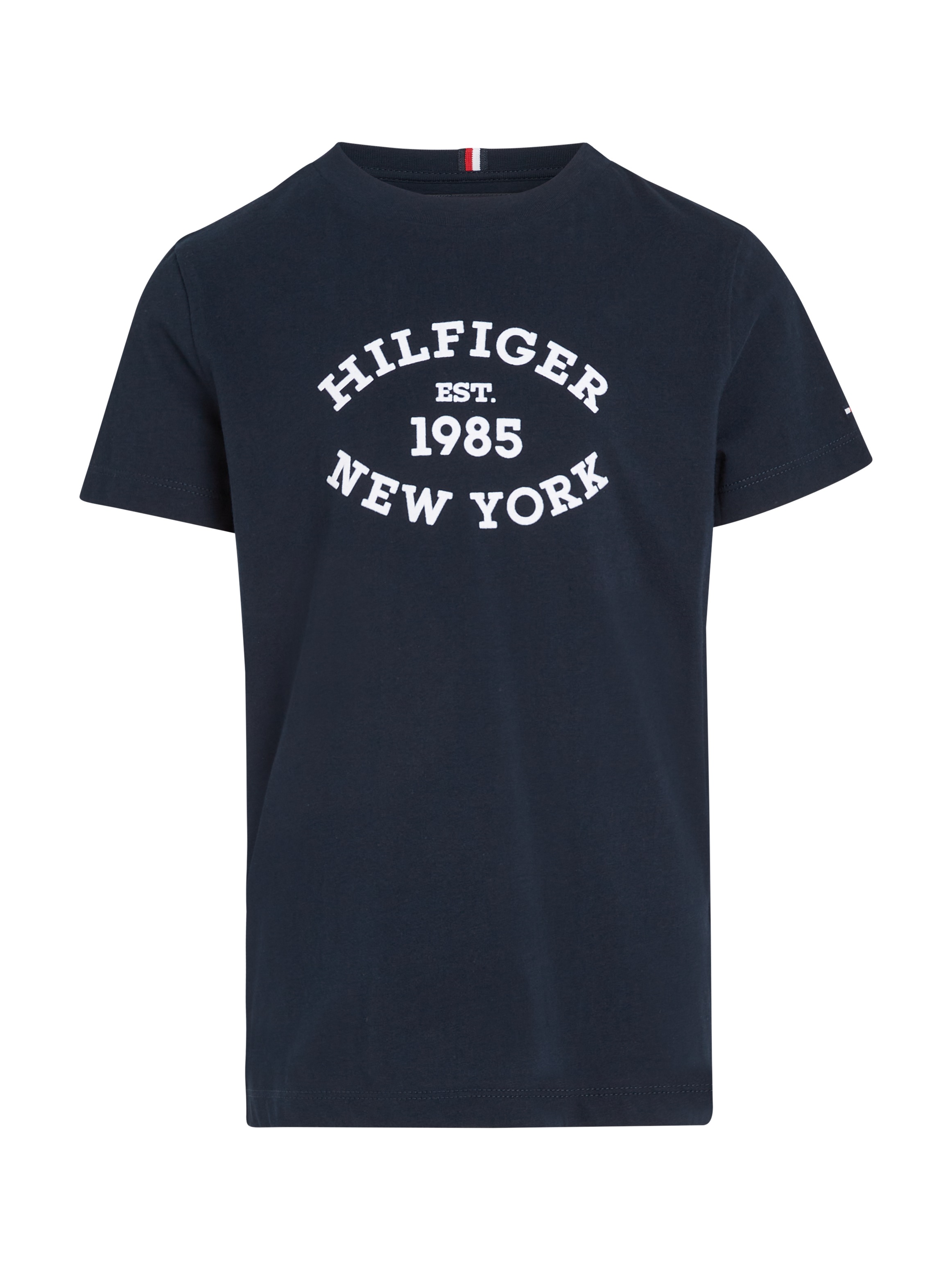 Tommy Hilfiger Rundhalsshirt »MONOTYPE FLOCK REGULAR TEE SS«, mit Frontprint, Rundhlas, Kurzarm