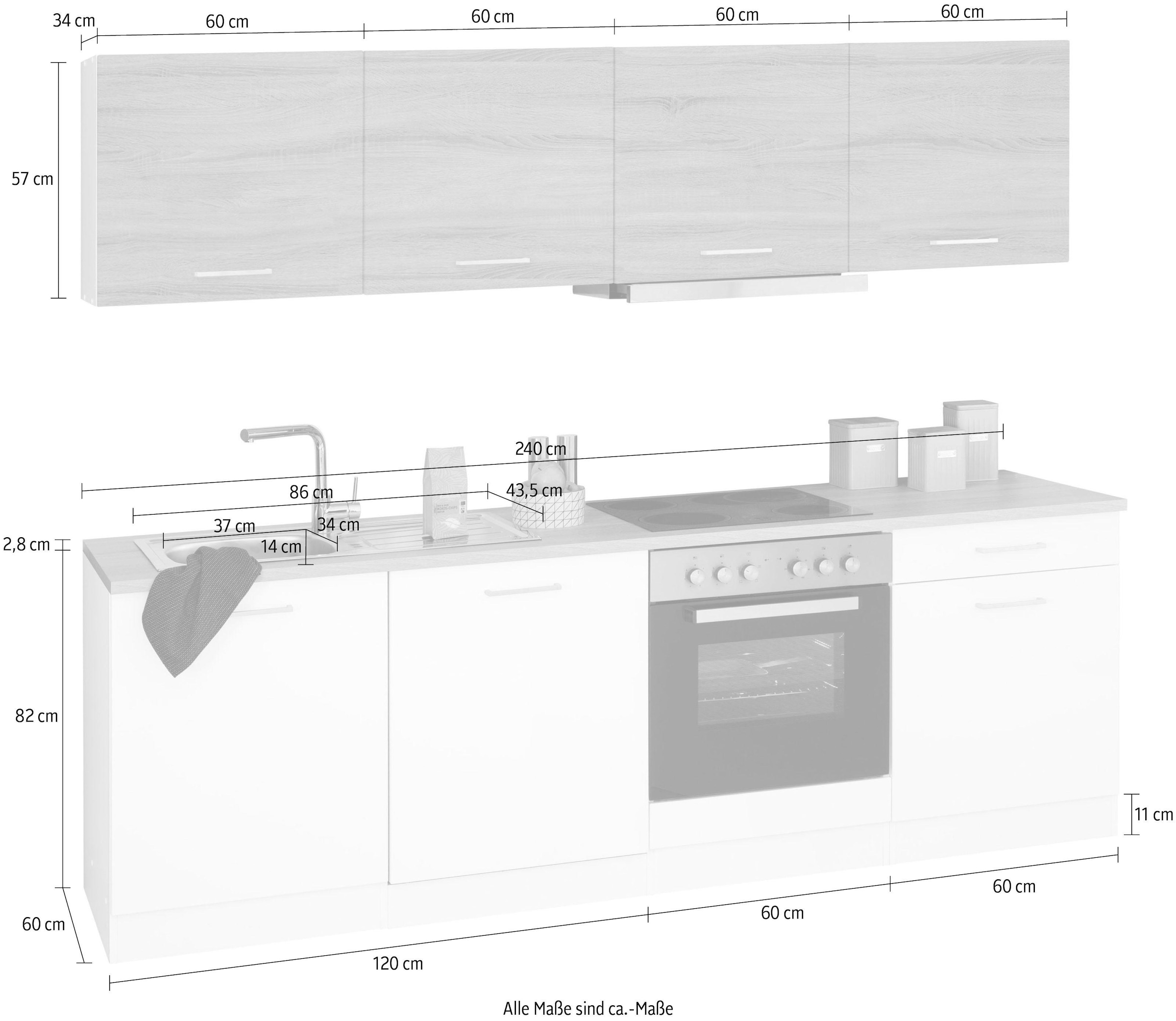 KOCHSTATION Küchenzeile »KS-Visby«, mit E-Geräten, Breite 240 cm