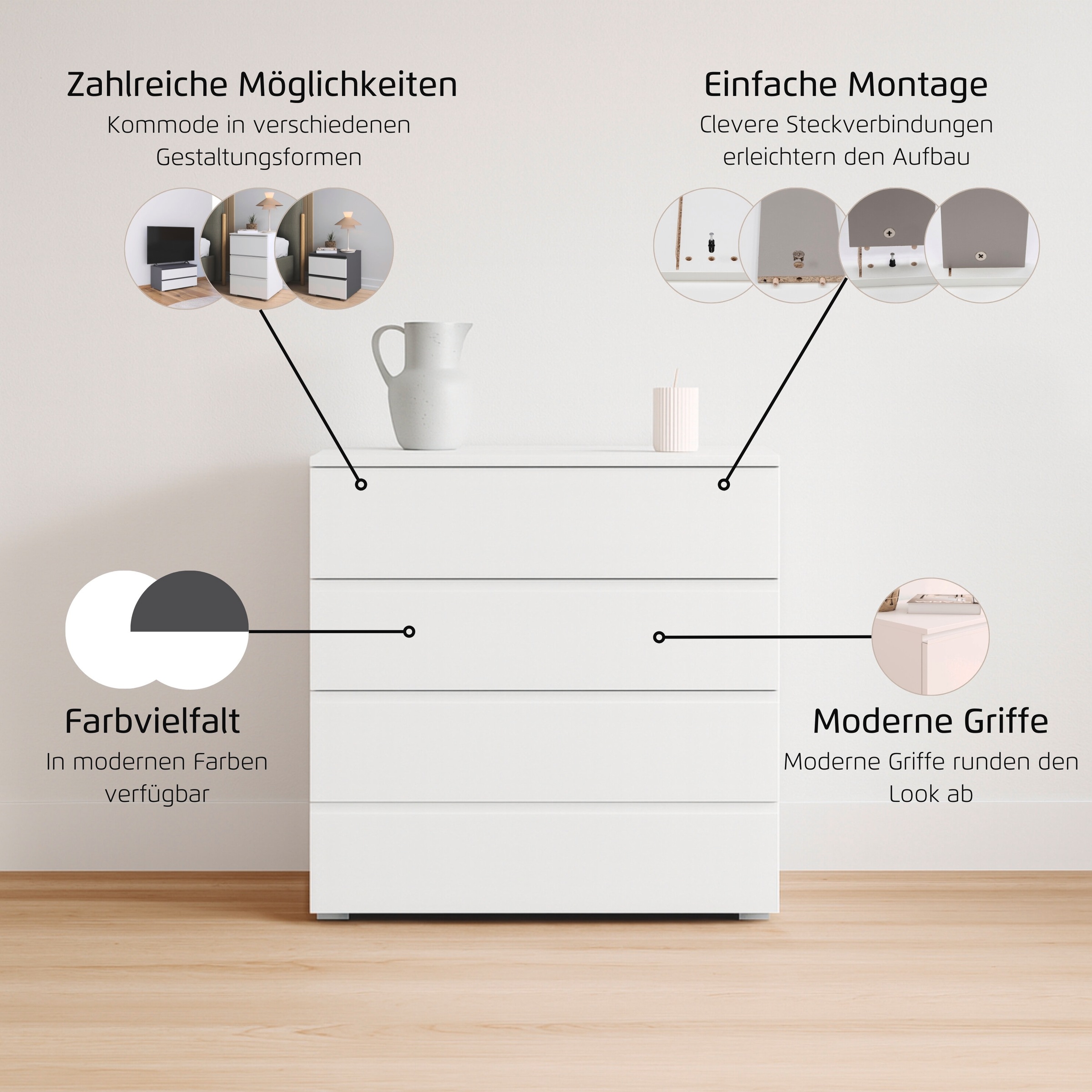 rauch Schubkastenkommode »Sideboard Kommode Schubladenkommode Wäscheschrank MAINZ« Breite 80 cm,  vier praktische und geräumige Schubladen MADE IN GERMANY