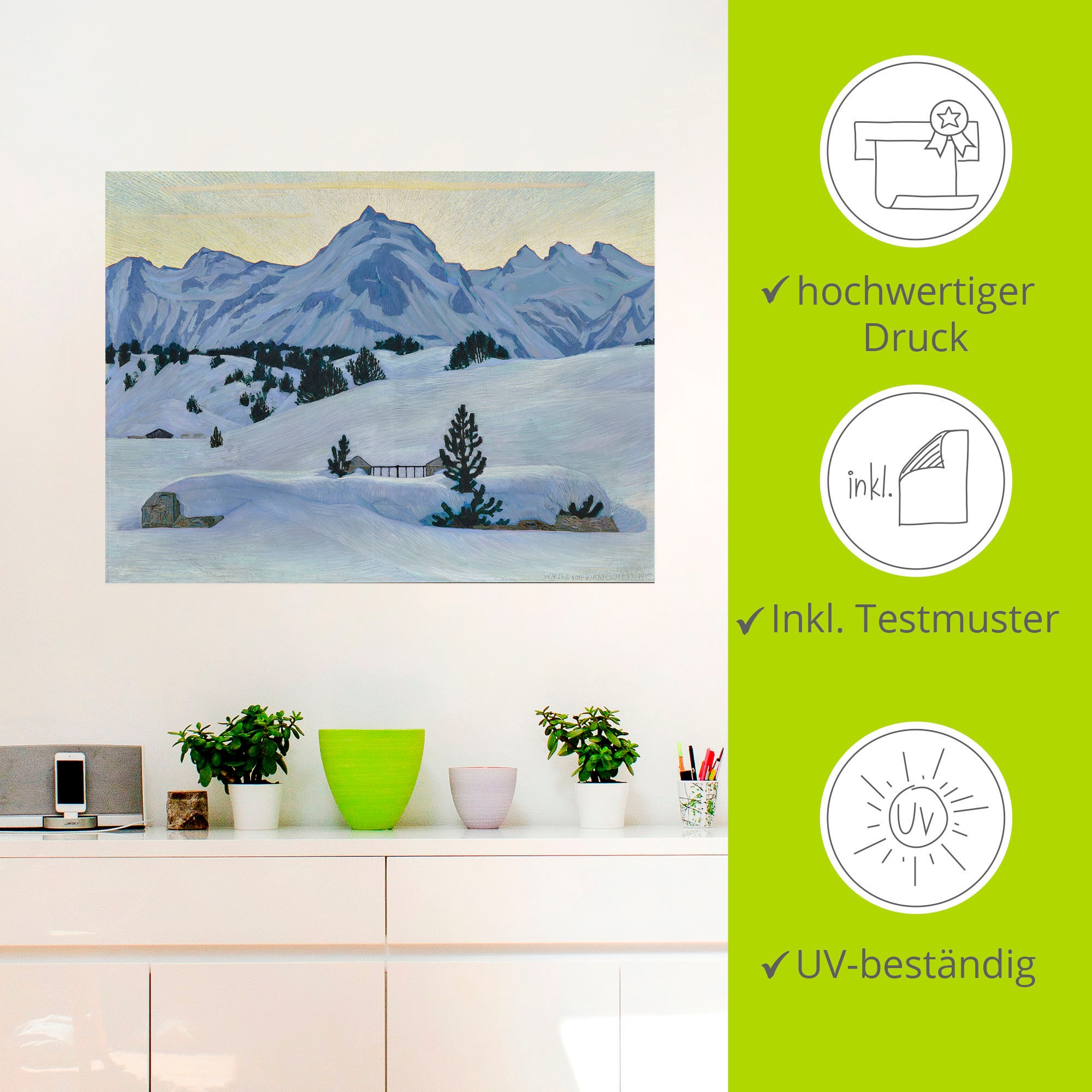 Artland Wandbild »Winterlandschaft bei Maloja. 1912«, Berge & Alpenbilder, (1 St.), als Alubild, Leinwandbild, Wandaufkleber oder Poster in versch. Größen