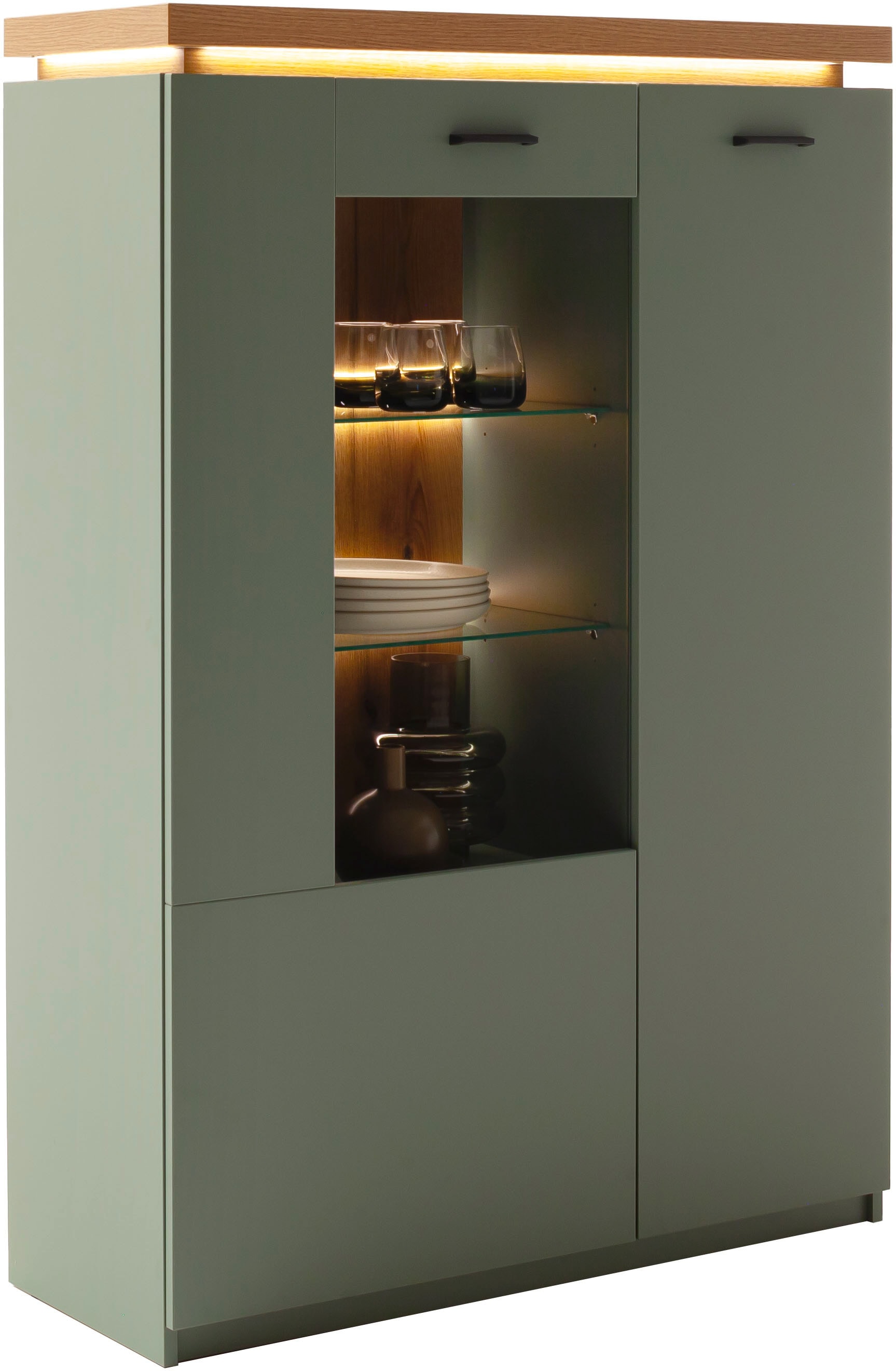 MCA furniture Highboard »MONIZ Highboard«, (1 St.), Hochkommode,Kommode,Eiche,Salbeigrün,2 Türen,gedämpft,Breite 98 cm