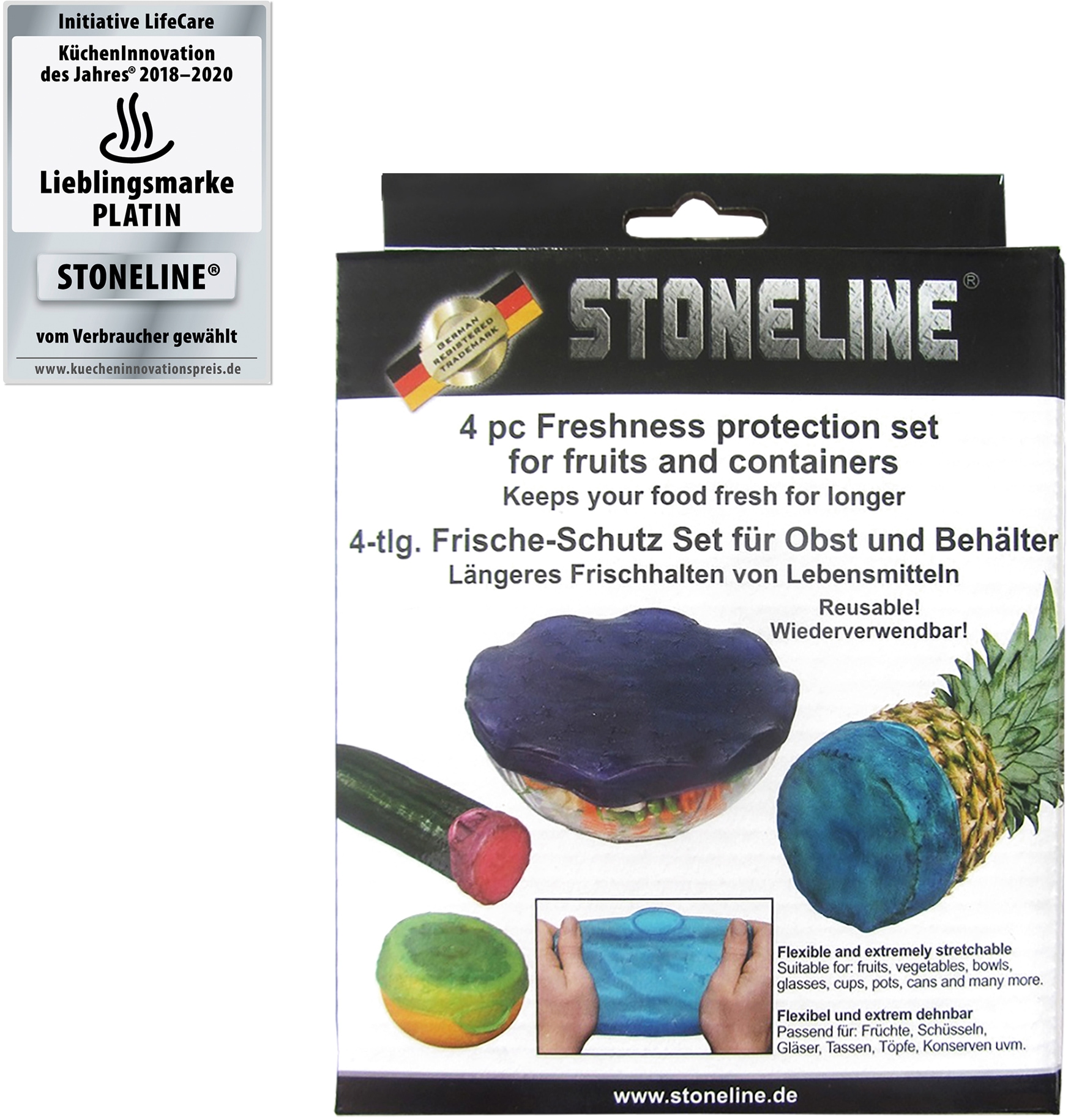 STONELINE Frischhaltedeckel, (Set, 4 tlg.), Kunststoff, wiederverwendbar