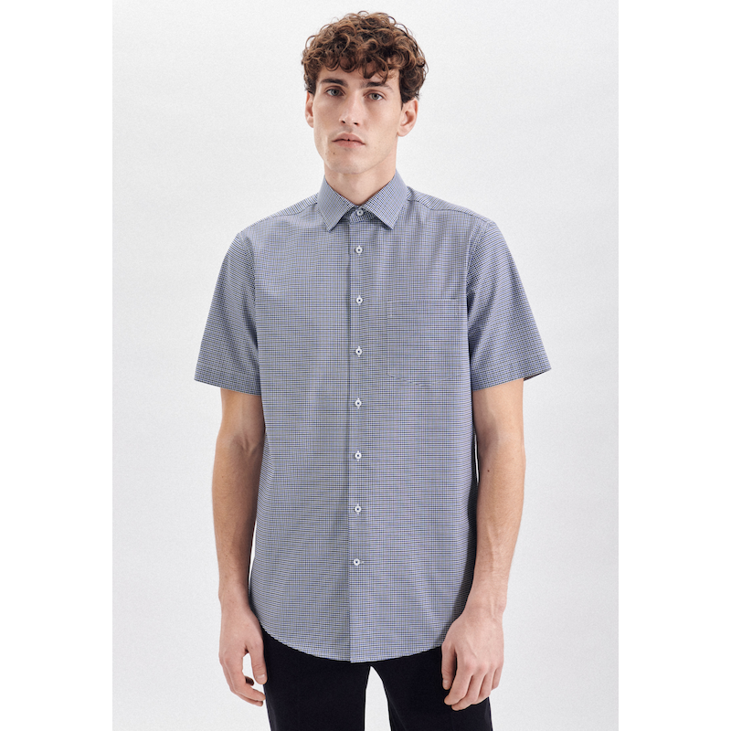 SEIDENSTICKER Businesshemd »Regular« Regular Kurzarm Kentkragen Karo blau M39 - normale Ärmellängen normale Ärmellängen M39 Passform: Regular