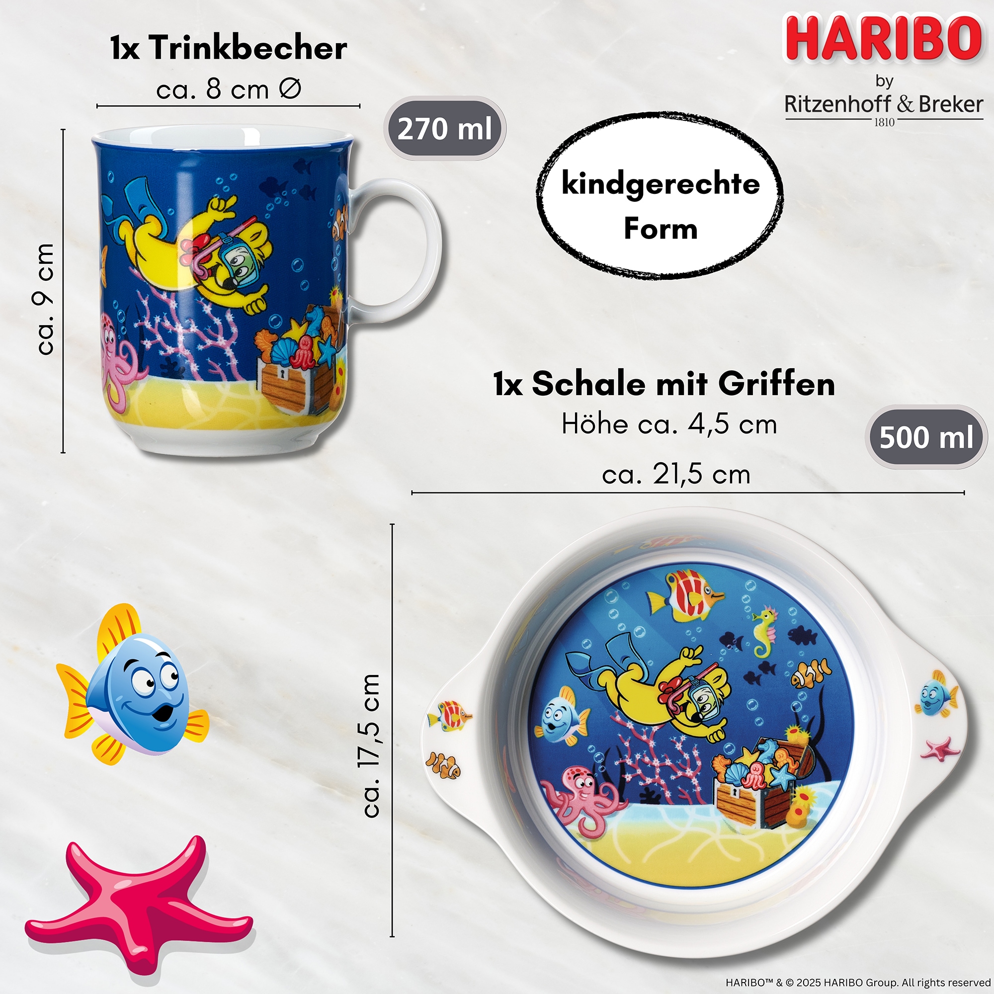 Ritzenhoff & Breker Kindergeschirr-Set »HARIBO Seaworld, 2-teilig«, (Set, 2 tlg.), spülmaschinenfest