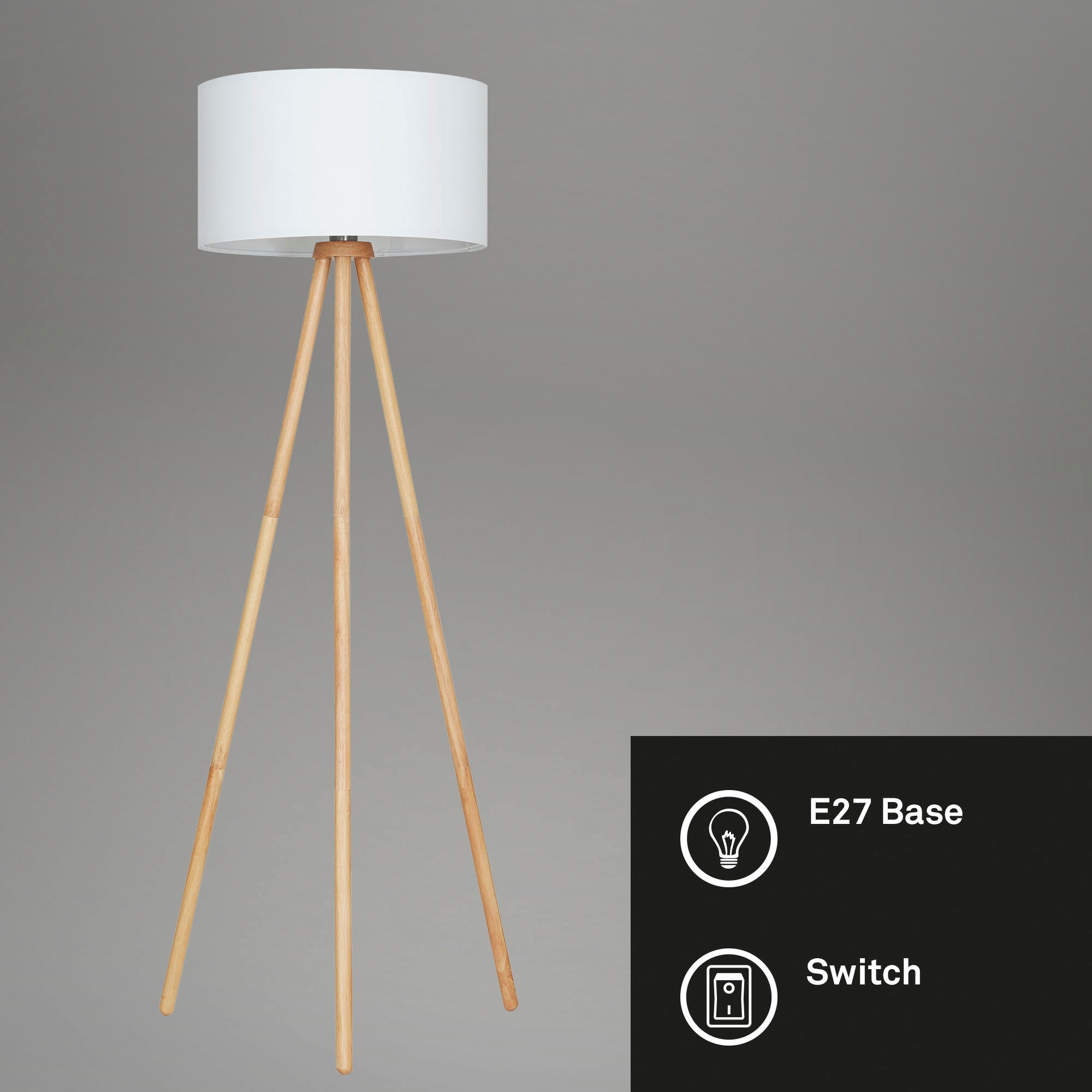 Briloner Leuchten Stehlampe »1379016 Floor«, Leuchtmittel E27 | ohne Leuchtmittel, Holz Stativ, Stoffschirm, inkl. Kabelschalter, exkl. 1x E27 max. 60 W