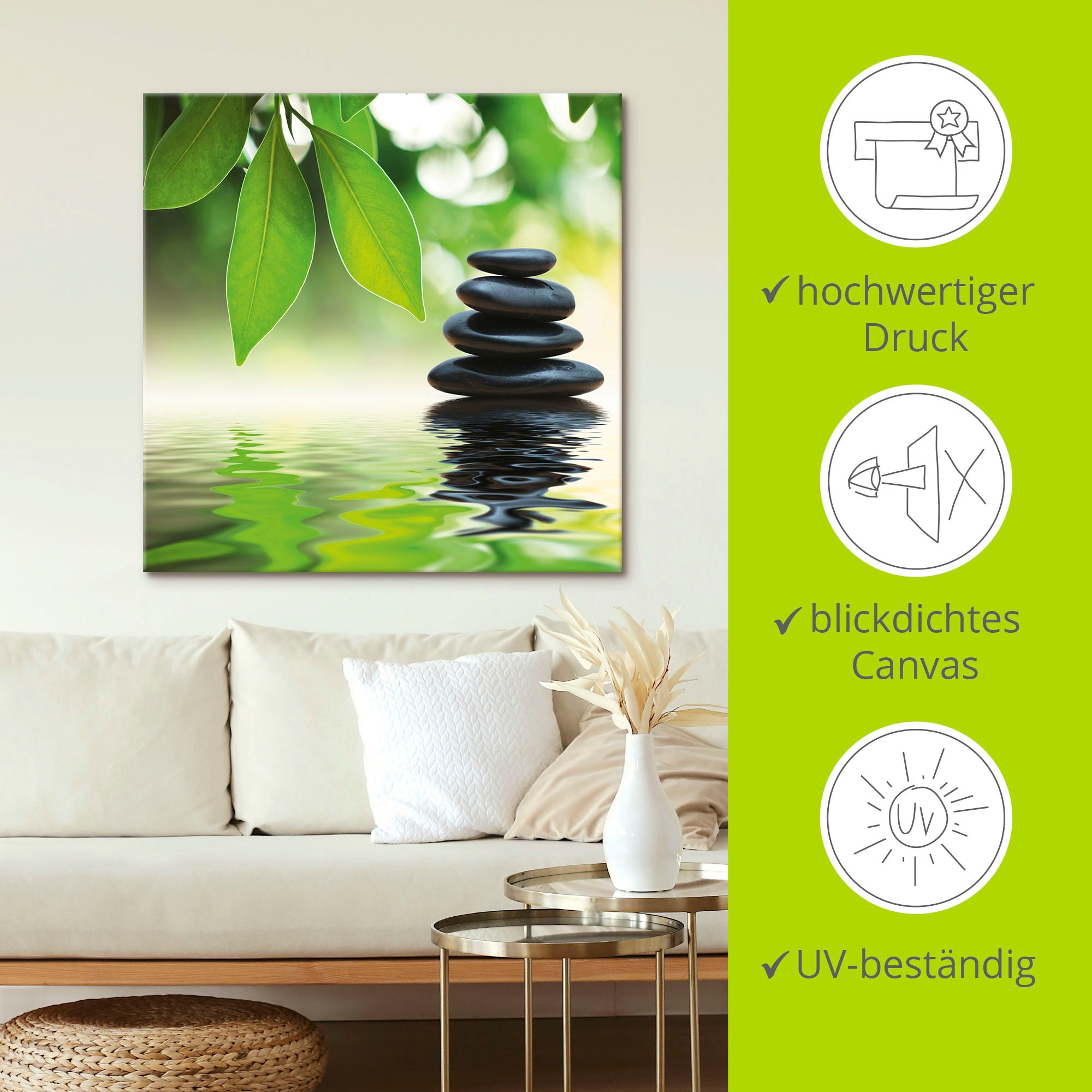 Artland Wandbild »Zen Steinpyramide auf Wasseroberfläche«, Zen, (1 St.), als Leinwandbild, Poster, Wandaufkleber in verschied. Größen