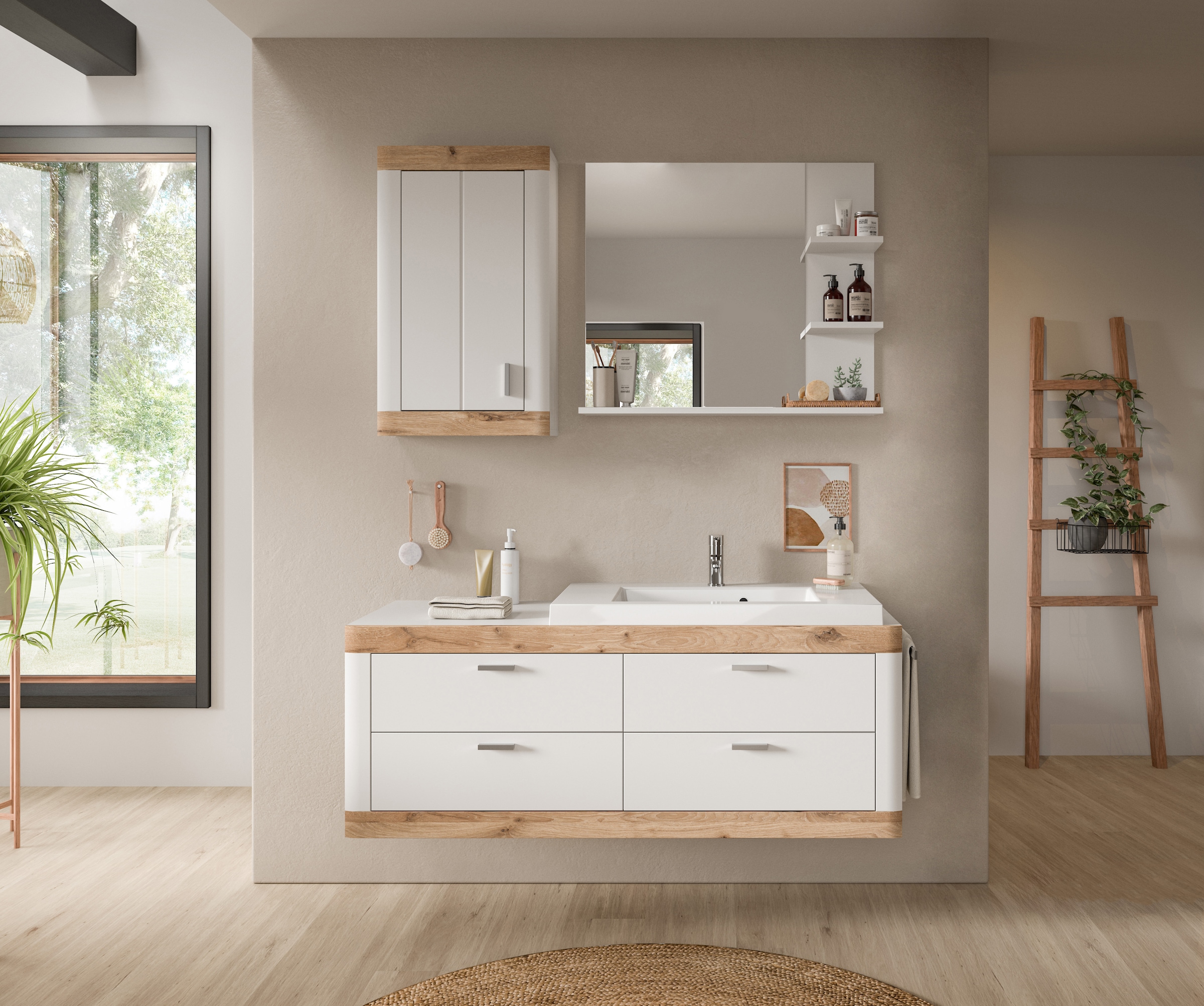 Home affaire Badmöbel-Set »Landsby, 3 teilig, inklusive Mineralguss-Waschbe günstig online kaufen