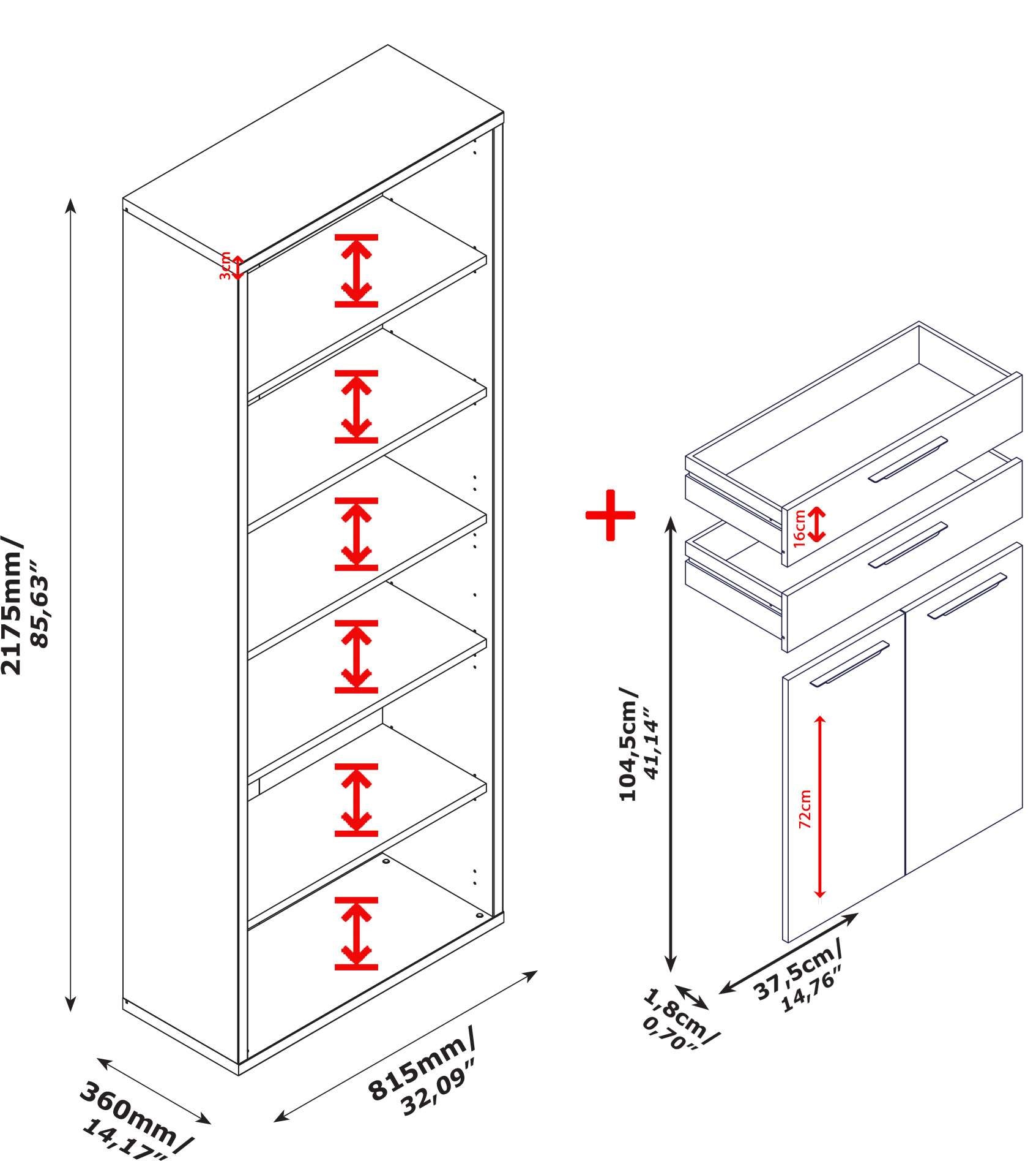 Composad Aktenschrank »DISEGNO, Bücherregal, 2 Türen, 2 Schubladen, 3 offene Fächer,«, verstellbare Böden, Höhe 217 cm, 100% recyceltes Holz, Made in Italy