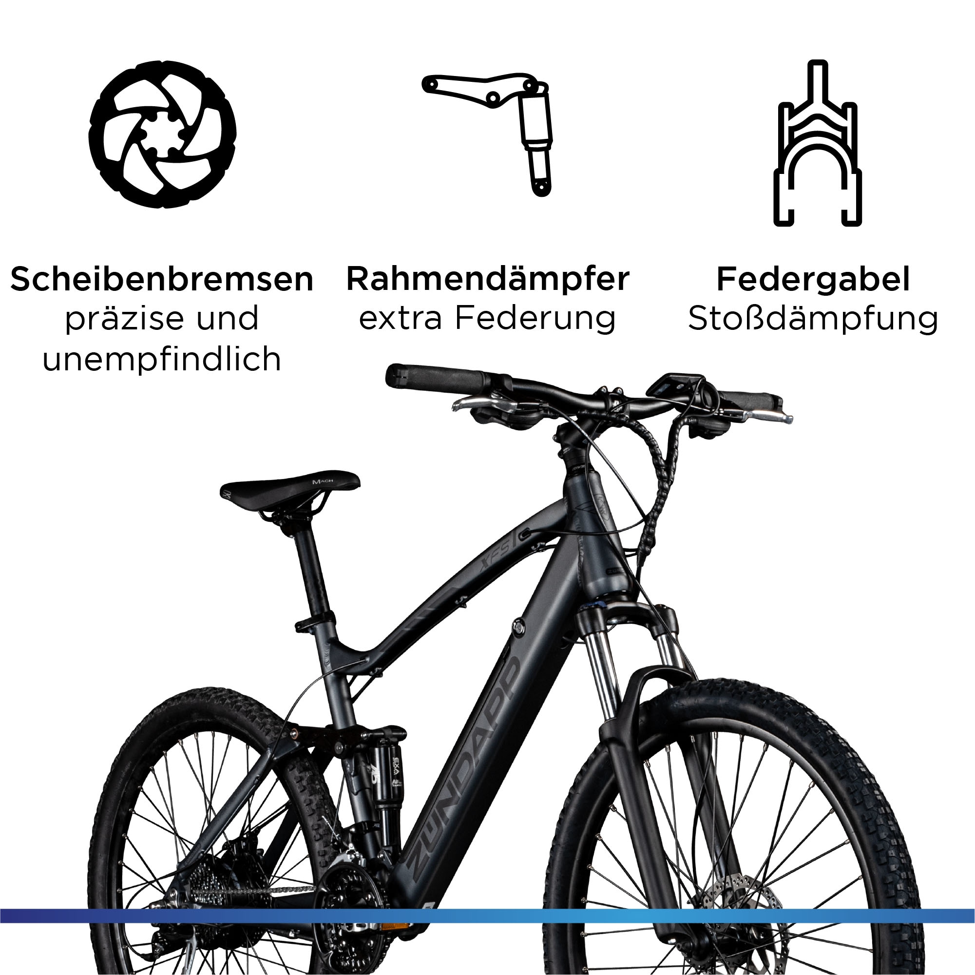 Zündapp E-Bike »XFS«, 27 Gang, Shimano, Tourney TX, Heckmotor 250 W, Pedelec, Elektrofahrrad für Damen u. Herren, MTB